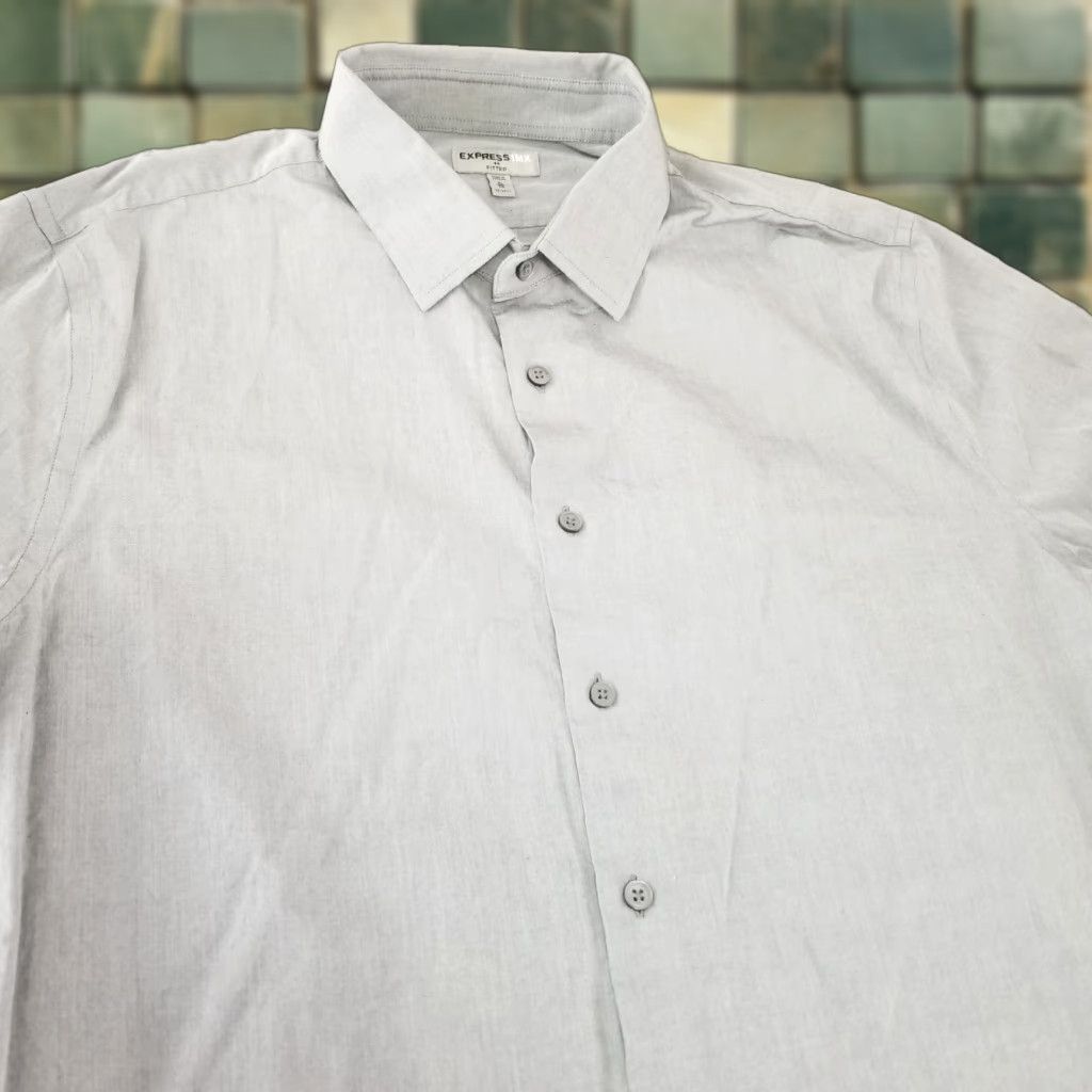 Express Express Shirt Mens XL Gray Button-Up Long Sleeve Collared Slim Fit Size US XL / EU 56 / 4 - 1 Thumbnail