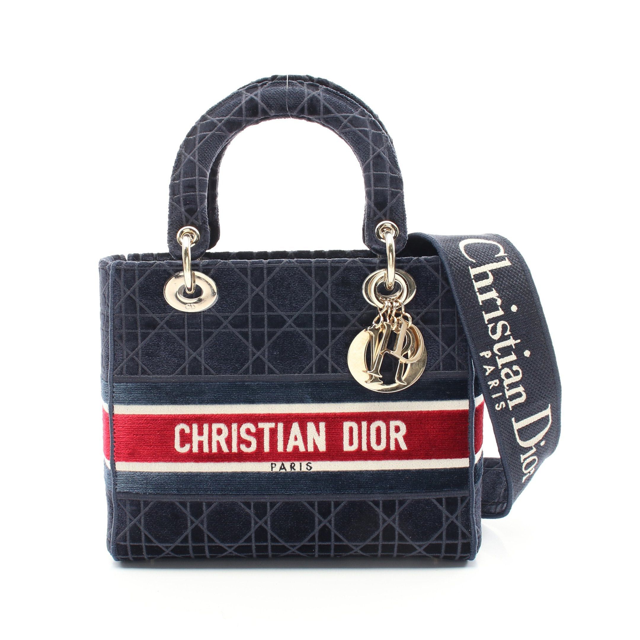 Dior Dior Lady Medium Handbag Velor Navy Multicolor Size ONE SIZE - 1 Thumbnail