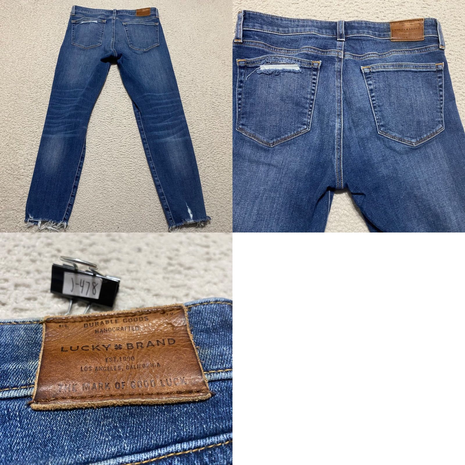 Lucky Brand Lucky Brand Jeans sz 4 Blue Denim Skinny Dark Wash Crop Distress Raw Hem Womens Size 27" / US 4 / IT 40 - 9 Thumbnail