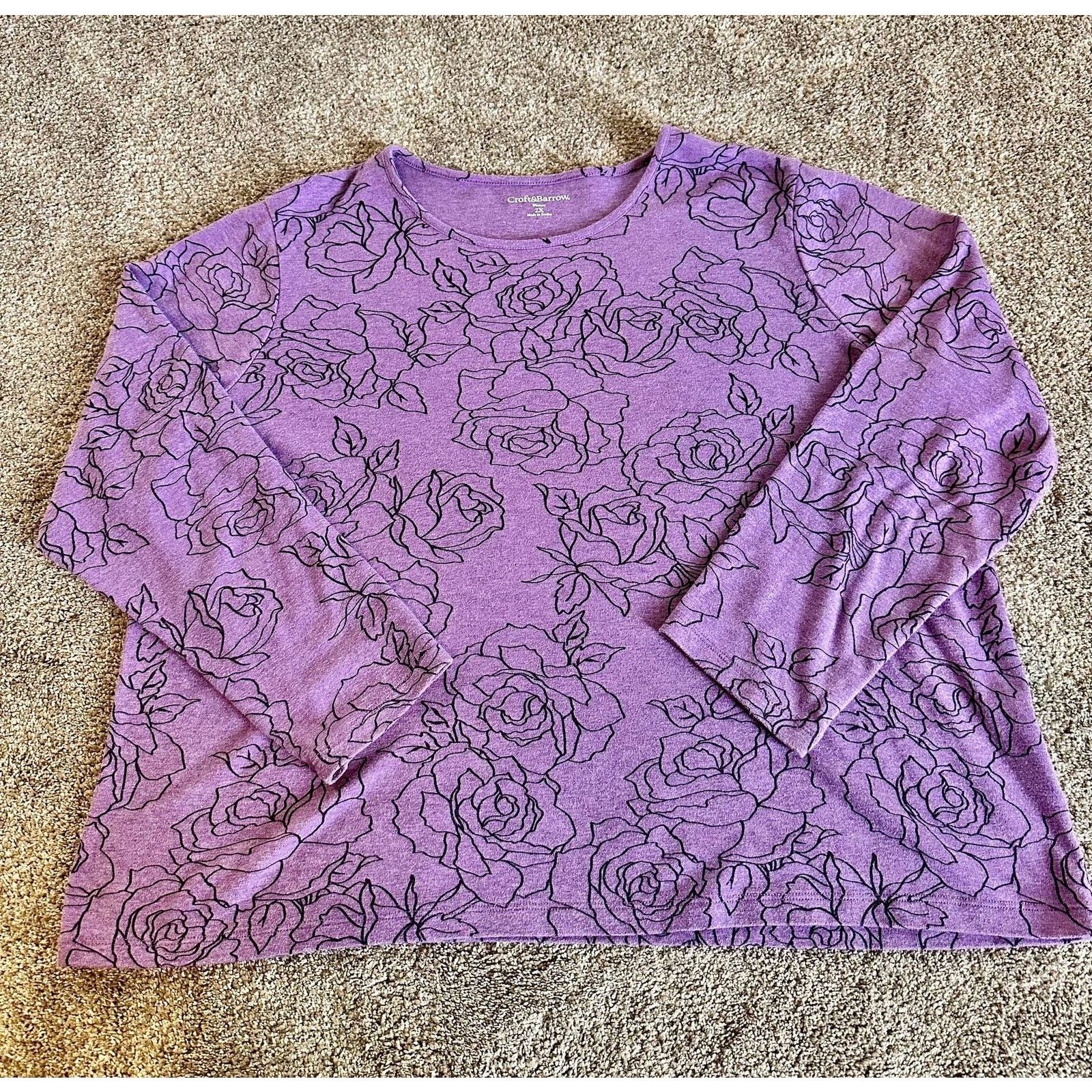 Croft & Barrow Croft & Barrow Women's 2X Purple Floral Long Sleeve Shirt Size XXL / US 16-18 / IT 52-54 - 1 Thumbnail