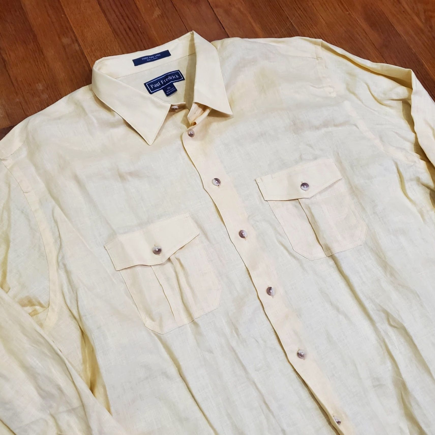 Vintage Paul Fredrick Shirt Mens 2XL Yellow 100% Linen Long Sleeve Button Front Casual Size US XXL / EU 58 / 5 - 4 Thumbnail