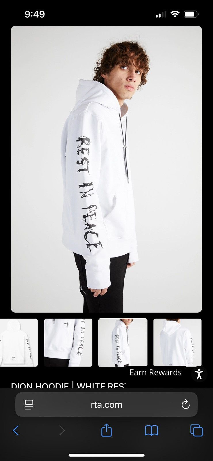Rta RTA Dion Hoodie Rest In Peace White sz S Size US S / EU 44-46 / 1 - 3 Thumbnail