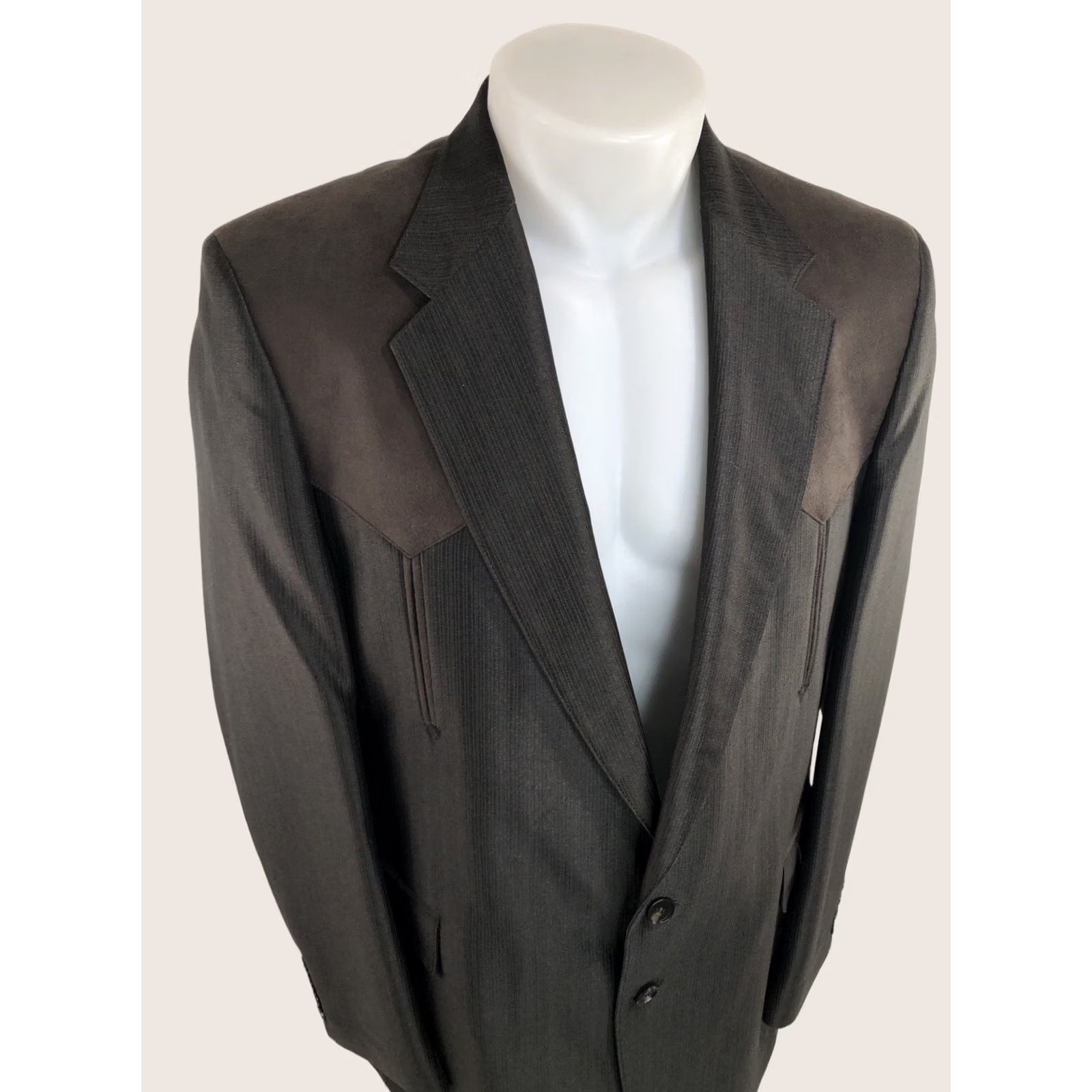 YOKE SHEPLERS Blazer Shirt Mens 42 R USA Brown Rockabilly Yoke Western Blazer Jacket EXCELLENT Size 42R - 1 Thumbnail