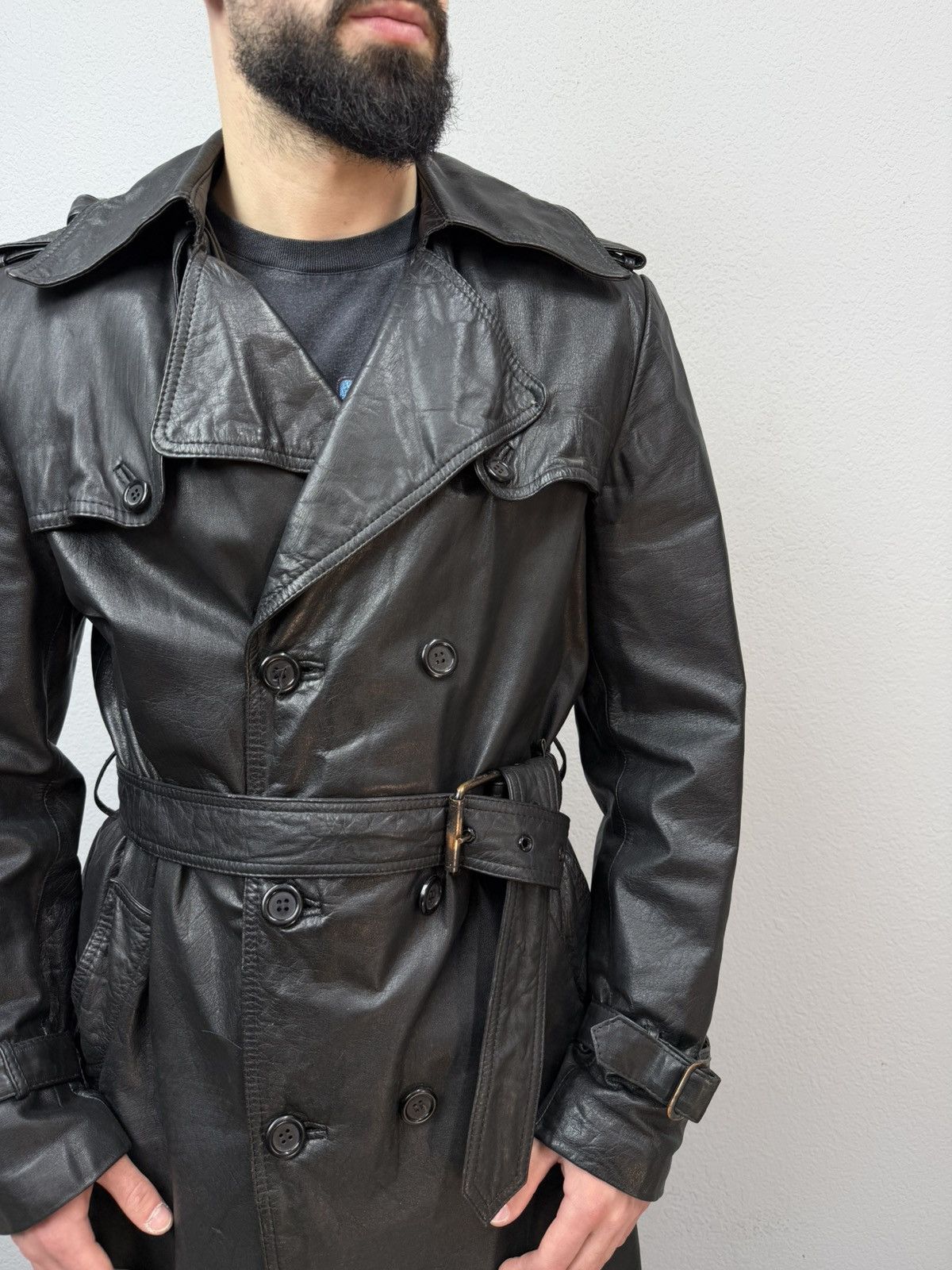 If Six Was Nine Vintage Rick Owens Style Double Breasted Leather Coat Jacket Size US M / EU 48-50 / 2 - 6 Thumbnail