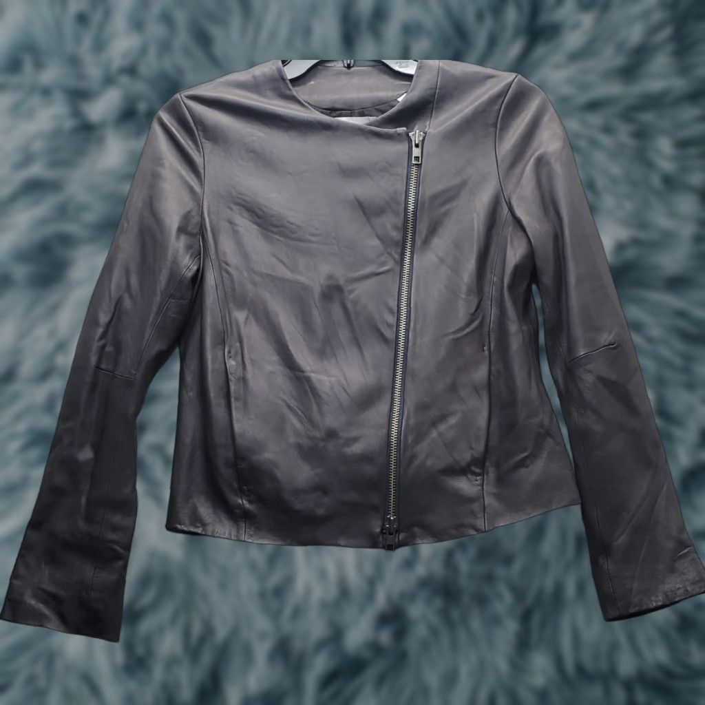 Vince Vince Biker Jacket Women Large Black Faux Leather Lined Slit Sleeve Zip Clipside Clip Zip Biker Jacket Women Size L Size L / US 10 / IT 46 - 1 Thumbnail
