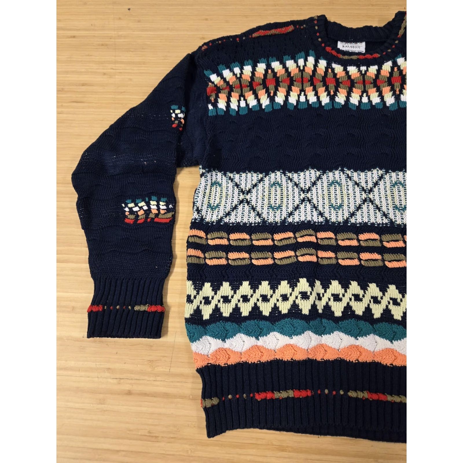 Vintage Kalaroo Australia Sweater Mens Medium Navy 3D Knit Mercerised Cotton Pullover Size US M / EU 48-50 / 2 - 4 Thumbnail