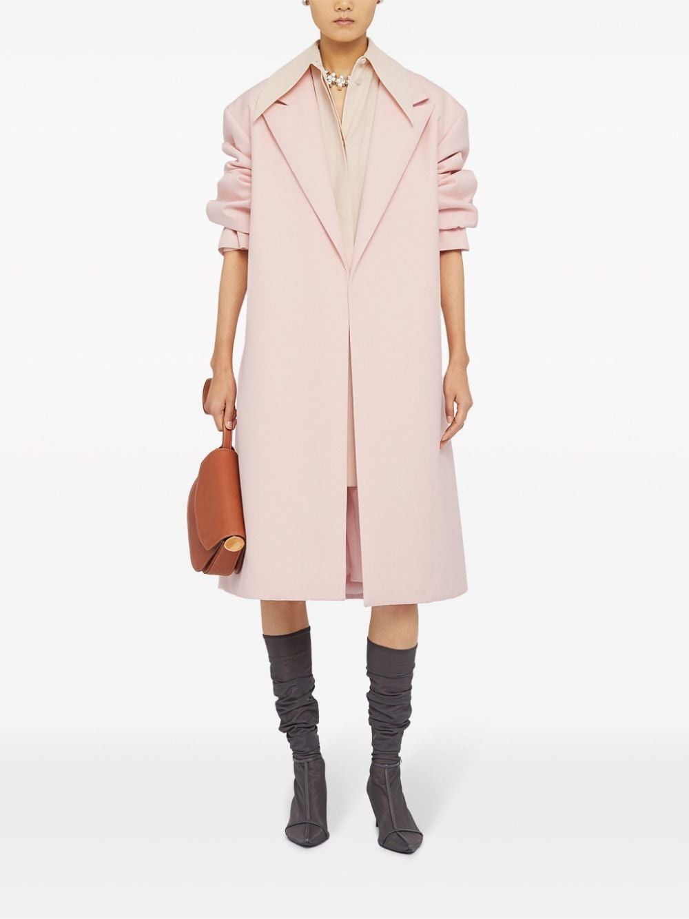Jil Sander o1w1db10825 Belted Peak-Lapel Coat in Light Pink Size XL / US 12-14 / IT 48-50 - 2 Thumbnail