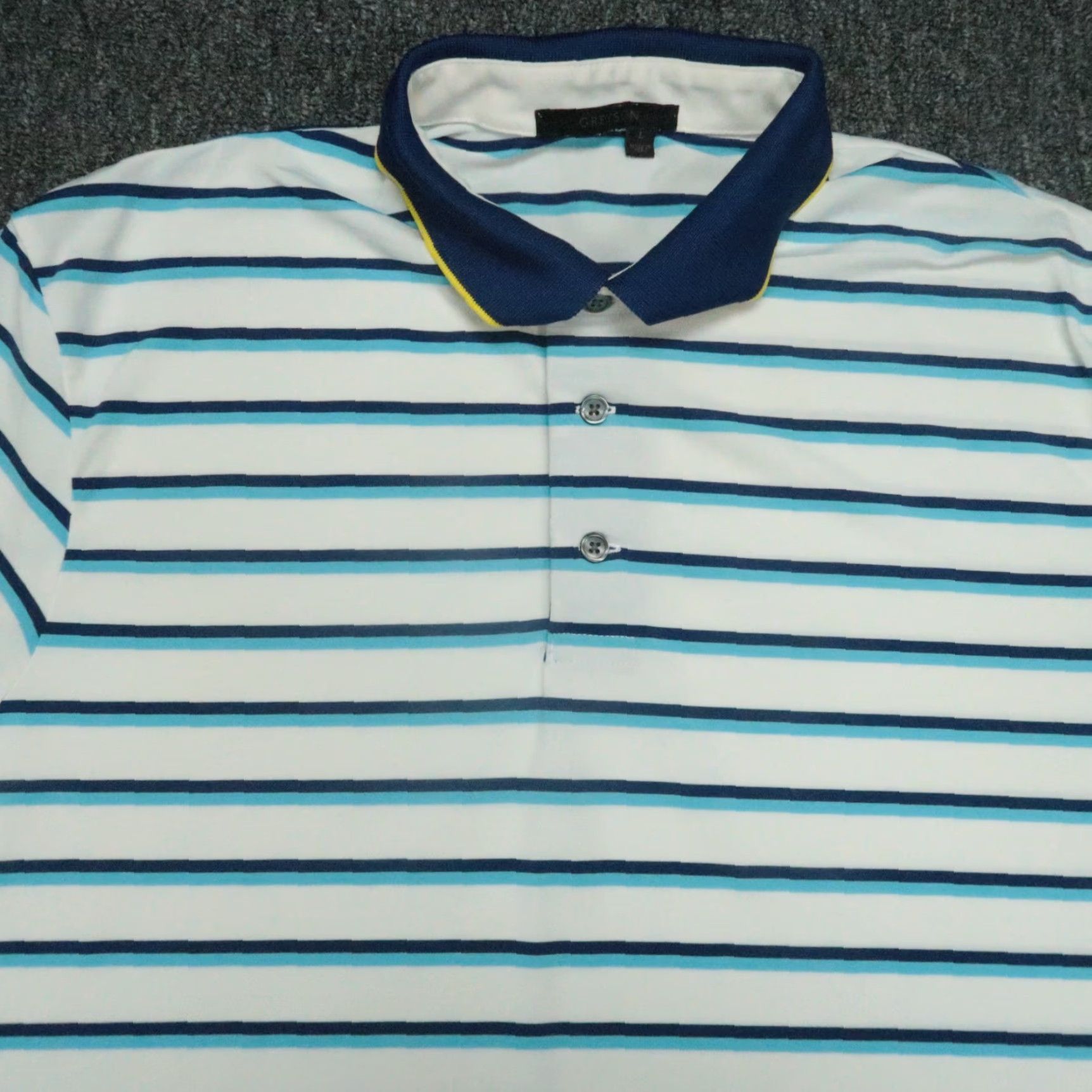 Vintage VINTAGE Greyson Polo Shirt Mens Large White Blue Striped Performance Golf Casual Size US L / EU 52-54 / 3 - 2 Thumbnail