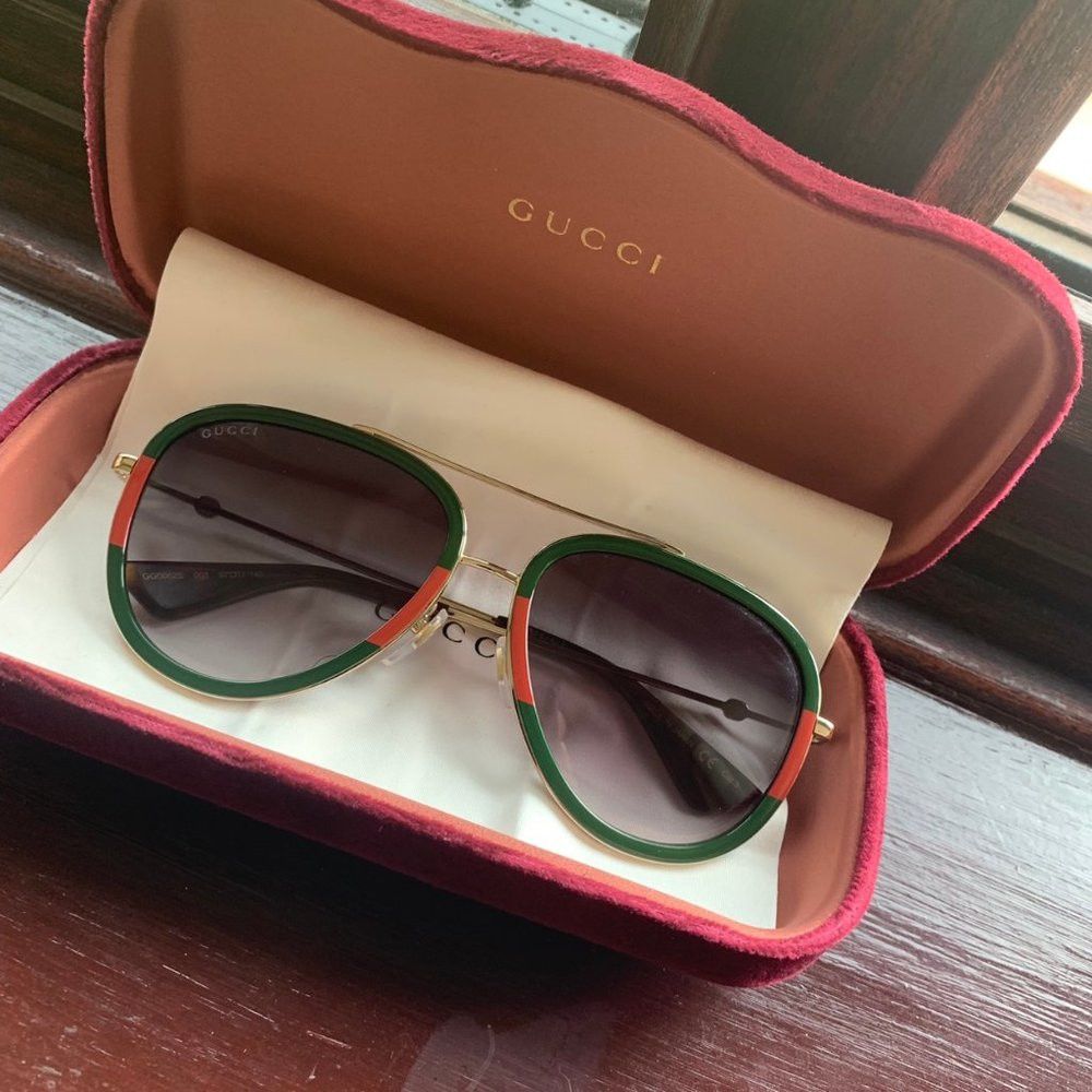 Gucci New Gucci Gg0062s 003 Red Green Gold Sunglasses Grailed