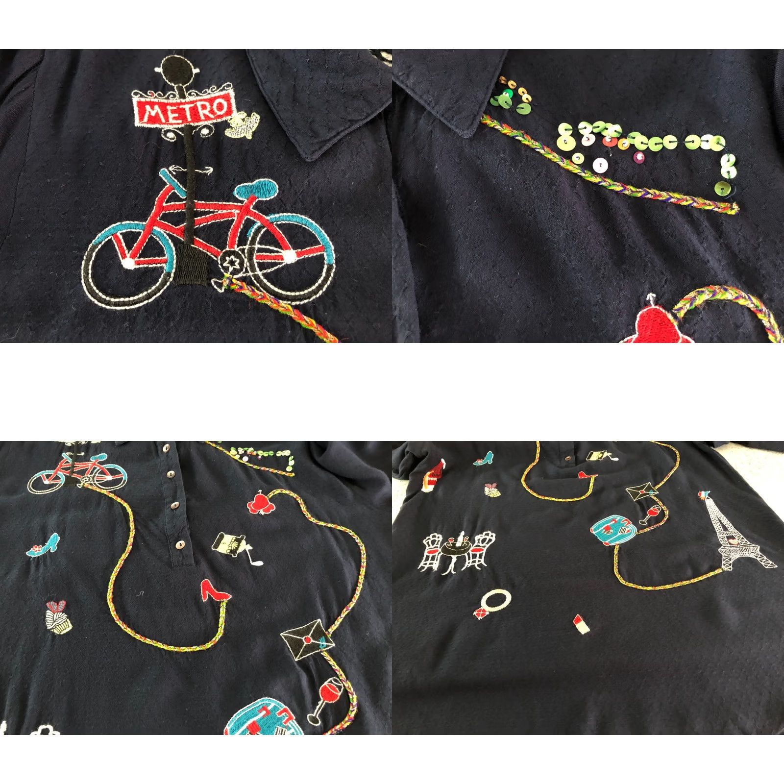 Desigual Desigual Women's Blouse M Dark Blue Cotton Embroidered Size M / US 6-8 / IT 42-44 - 8 Thumbnail