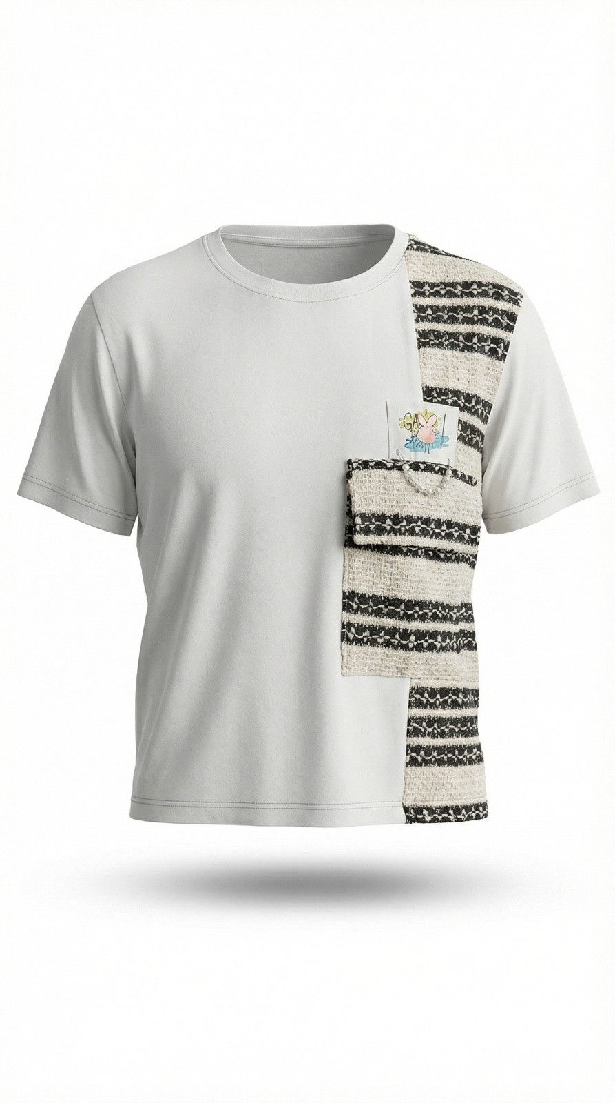 Other Striped Textured Panel White Tee Unique Graphic Art Design Size M / US 6-8 / IT 42-44 - 1 Preview