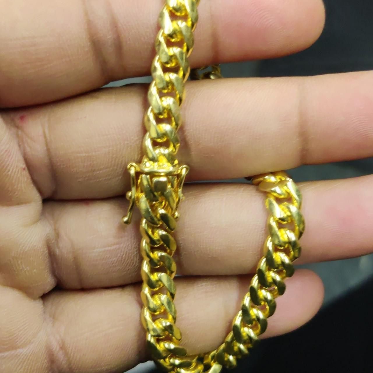 image of Sterling Silver 925 Gold Finish Miami Curb Bracelet 7Mm, Men's