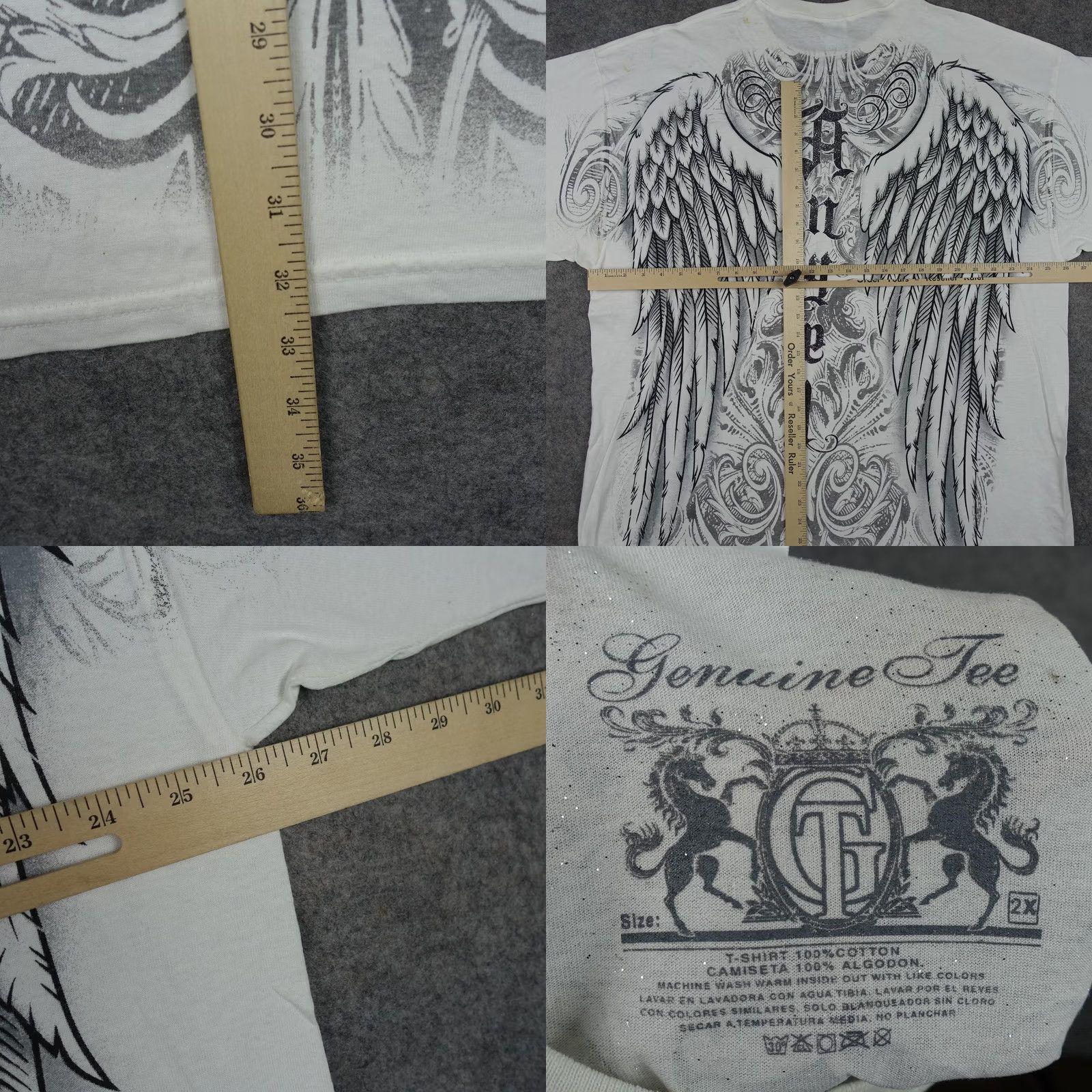 Gildan VINTAGE Angel Shirt Mens 2XL White Gildan Crew Neck Short Sleeve T-Shirt Graphics Wings Halo Gothic Glitter Tee Y2K Mens Size US XXL / EU 58 / 5 - 11 Thumbnail