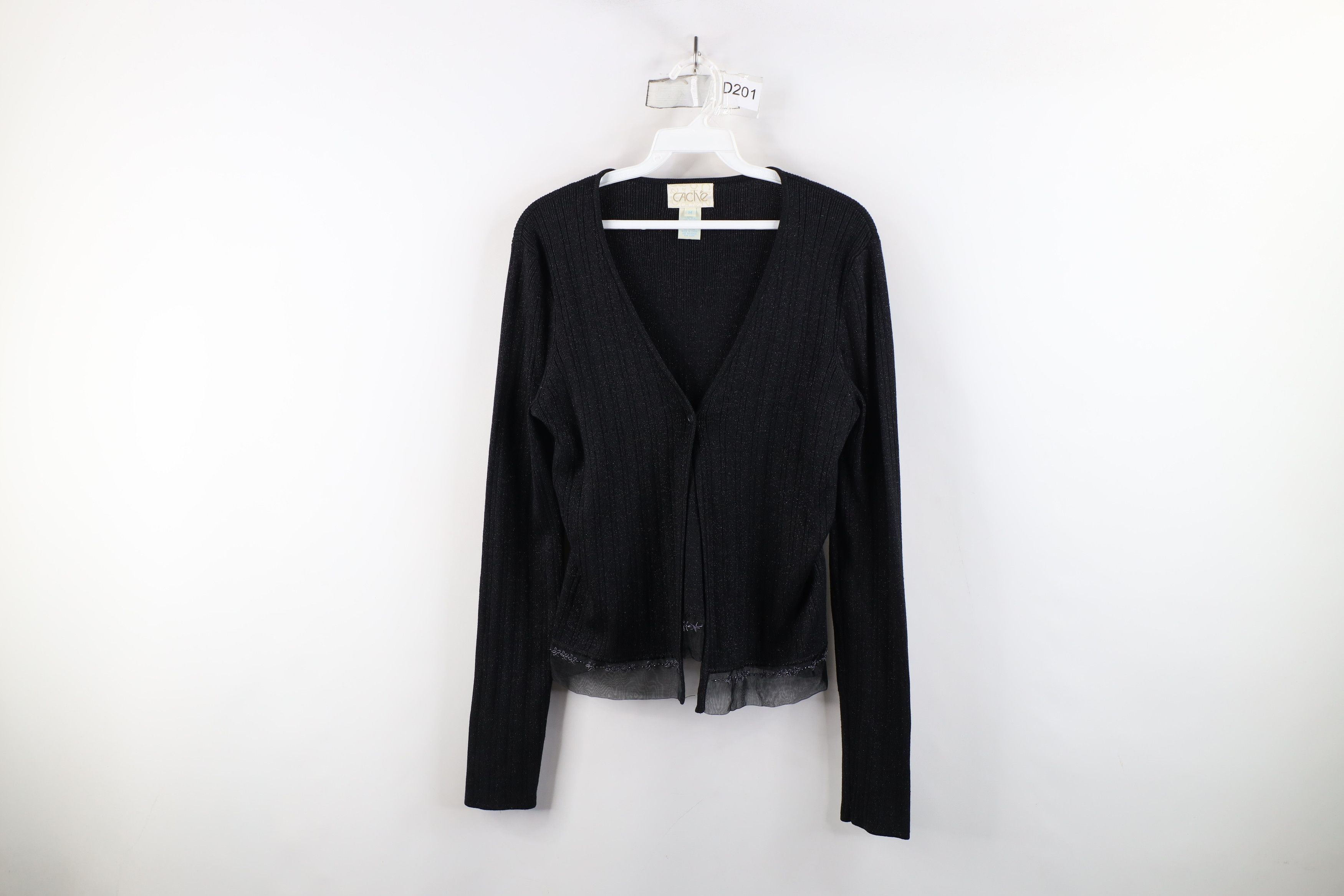 Vintage Vintage 90s Cache Flower Lace Ribbed Knit Cardigan Sweater Size M / US 6-8 / IT 42-44 - 1 Thumbnail