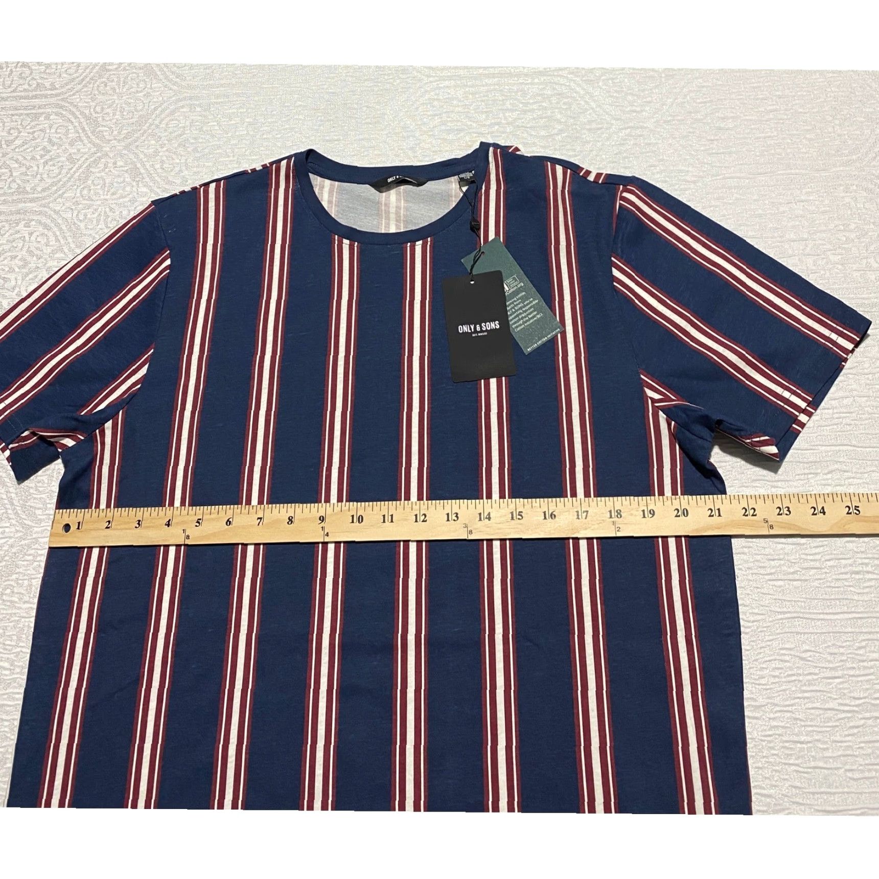 ONLY & SONS ONLY & SONS T-Shirt Mens L Blue Striped Short Sleeve Casual Top Crew Neck Cotton Regular Fit Size US L / EU 52-54 / 3 - 6 Thumbnail