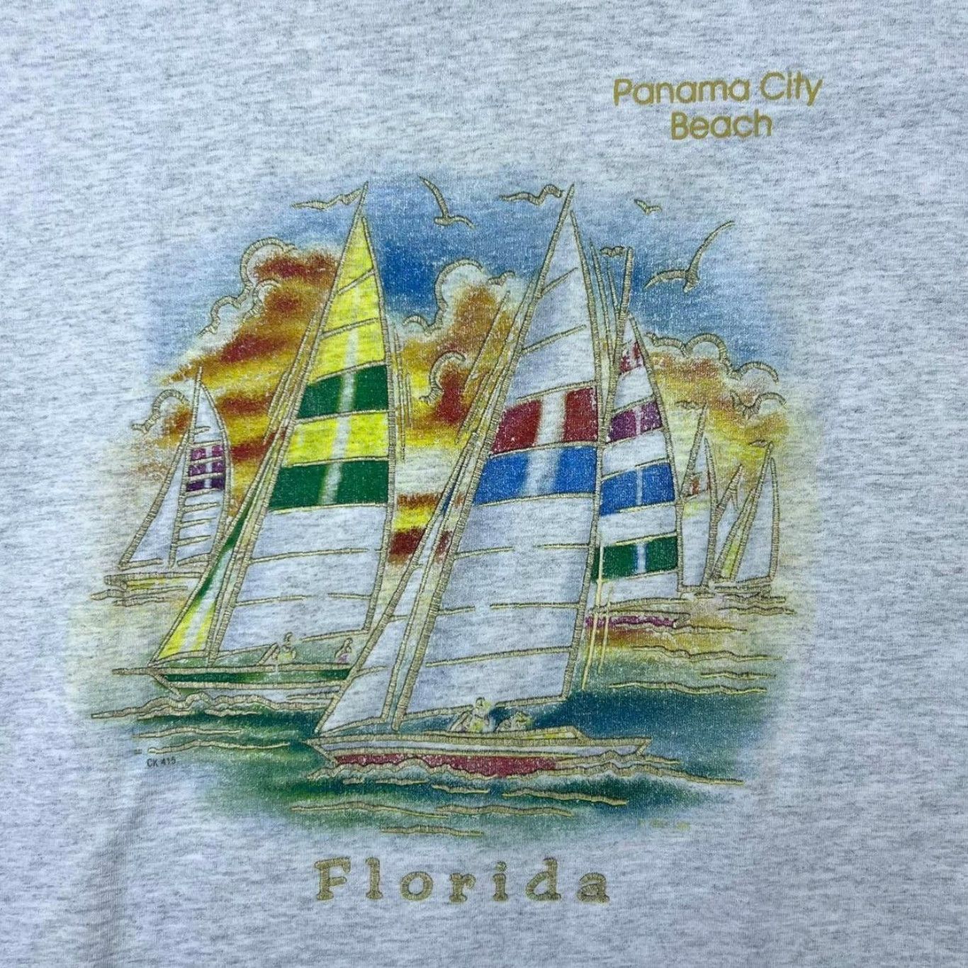 Fruit Of The Loom Vintage FOTL Florida Souvenir Graphic T-Shirt Mens M Light Grey 90s Size US M / EU 48-50 / 2 - 4 Thumbnail