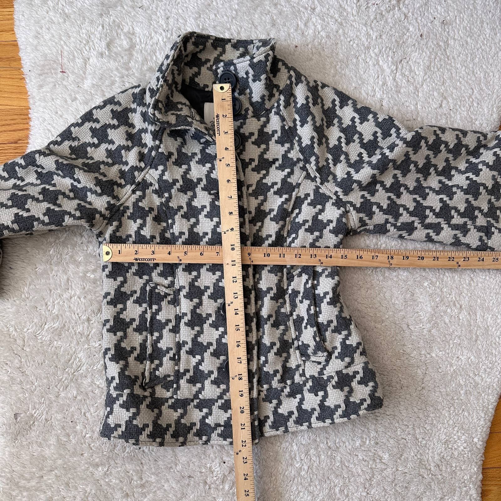 BB Dakota Gray White Houndstooth Plaid Check Jacket Wool Blend S Small Size S / US 4 / IT 40 - 8 Thumbnail