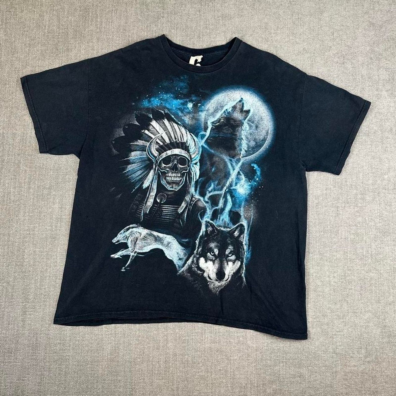 Native Y2K Native American skull and wolves t-shirt Size US XL / EU 56 / 4 - 1 Thumbnail