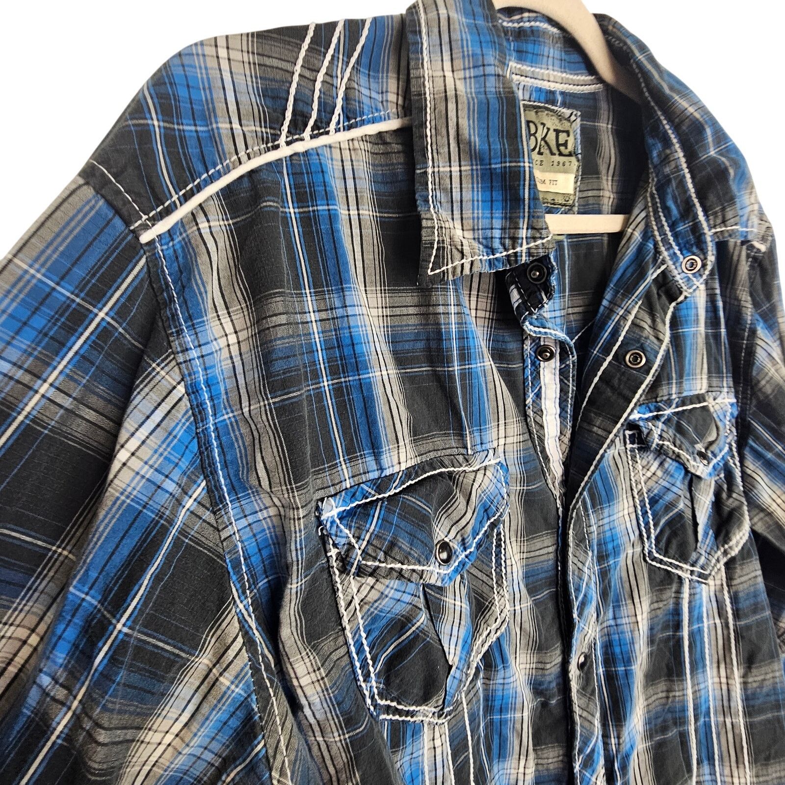 BKE BKE Men Plaid Western Shirt XL Snap Slim Fit Cowboy Country Size US XL / EU 56 / 4 - 5 Thumbnail