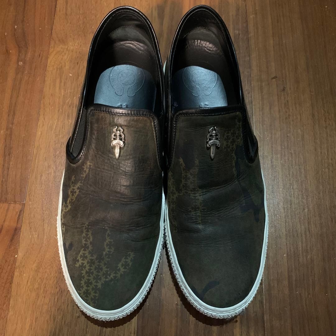 CHROME HEARTS Dagger Leather Patch Slip-on Shoes Black 42