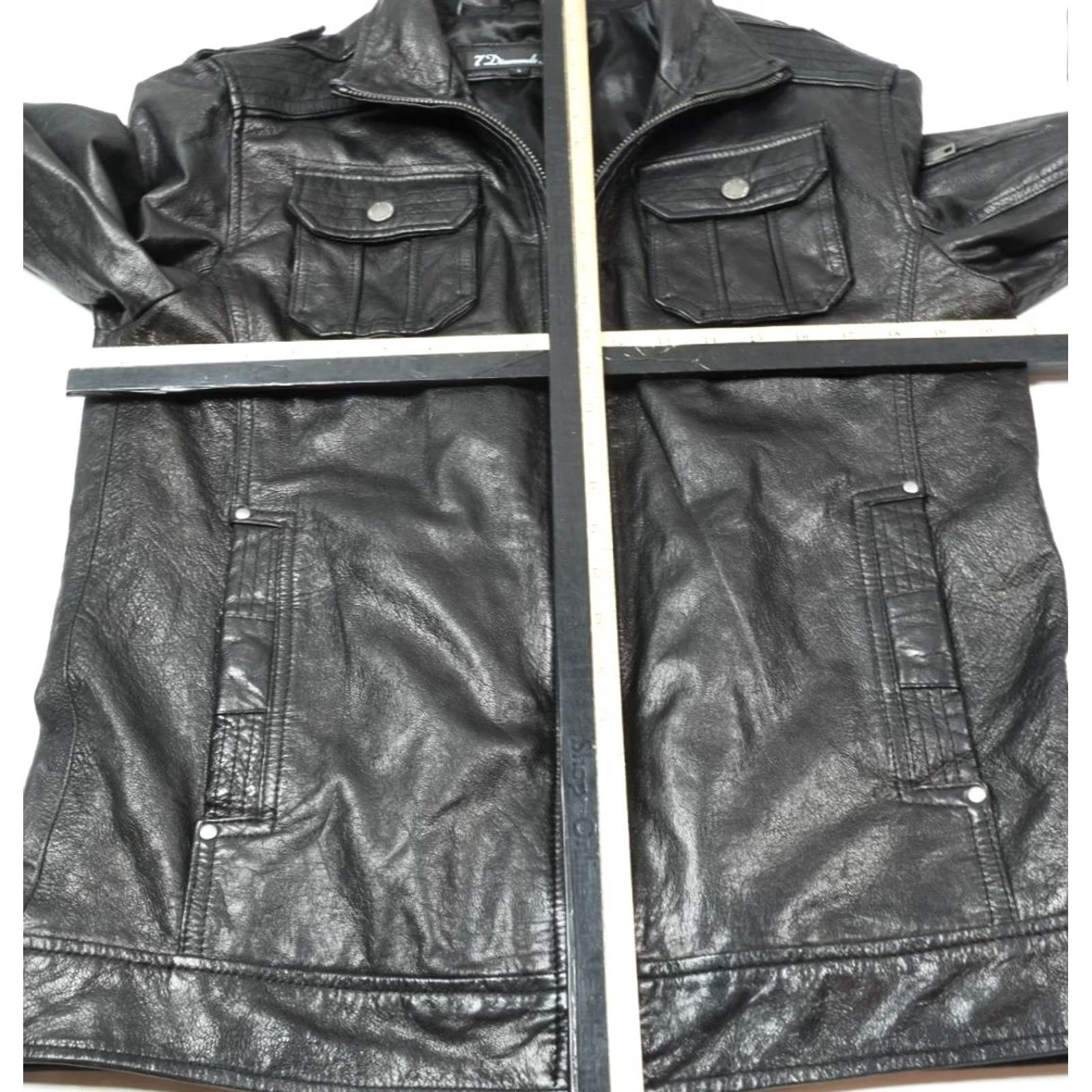 Vintage VINTAGE 7 Diamonds Leather Jacket Mens Large Black Long Sleeve Full-Zip Biker Size US L / EU 52-54 / 3 - 6 Thumbnail