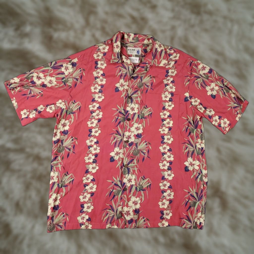 IOLANI VINTAGE IOLANI Hawaiian Shirt Mens Large Pink Geometric Rayon Button-Up Aloha Size US L / EU 52-54 / 3 - 1 Thumbnail