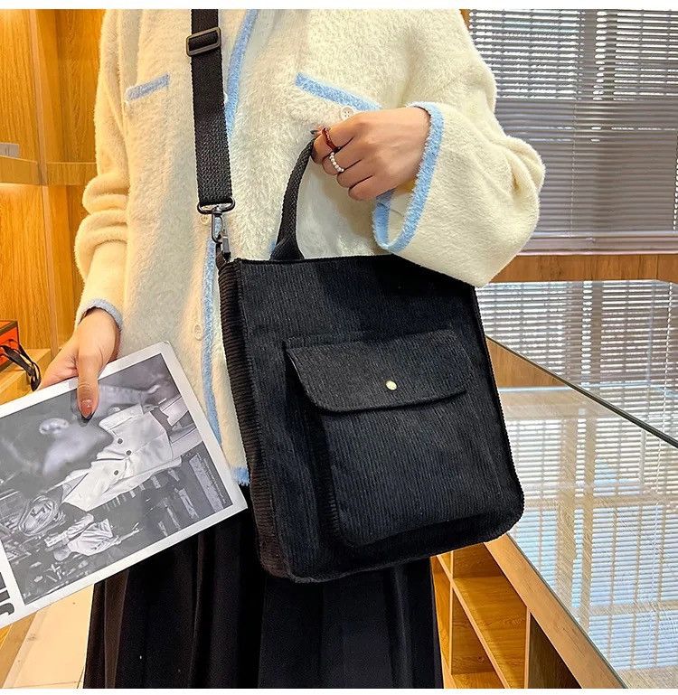 Japanese Brand Streetwear Corduroy Shopper Canvas Tote Military Bag Size ONE SIZE - 4 Thumbnail