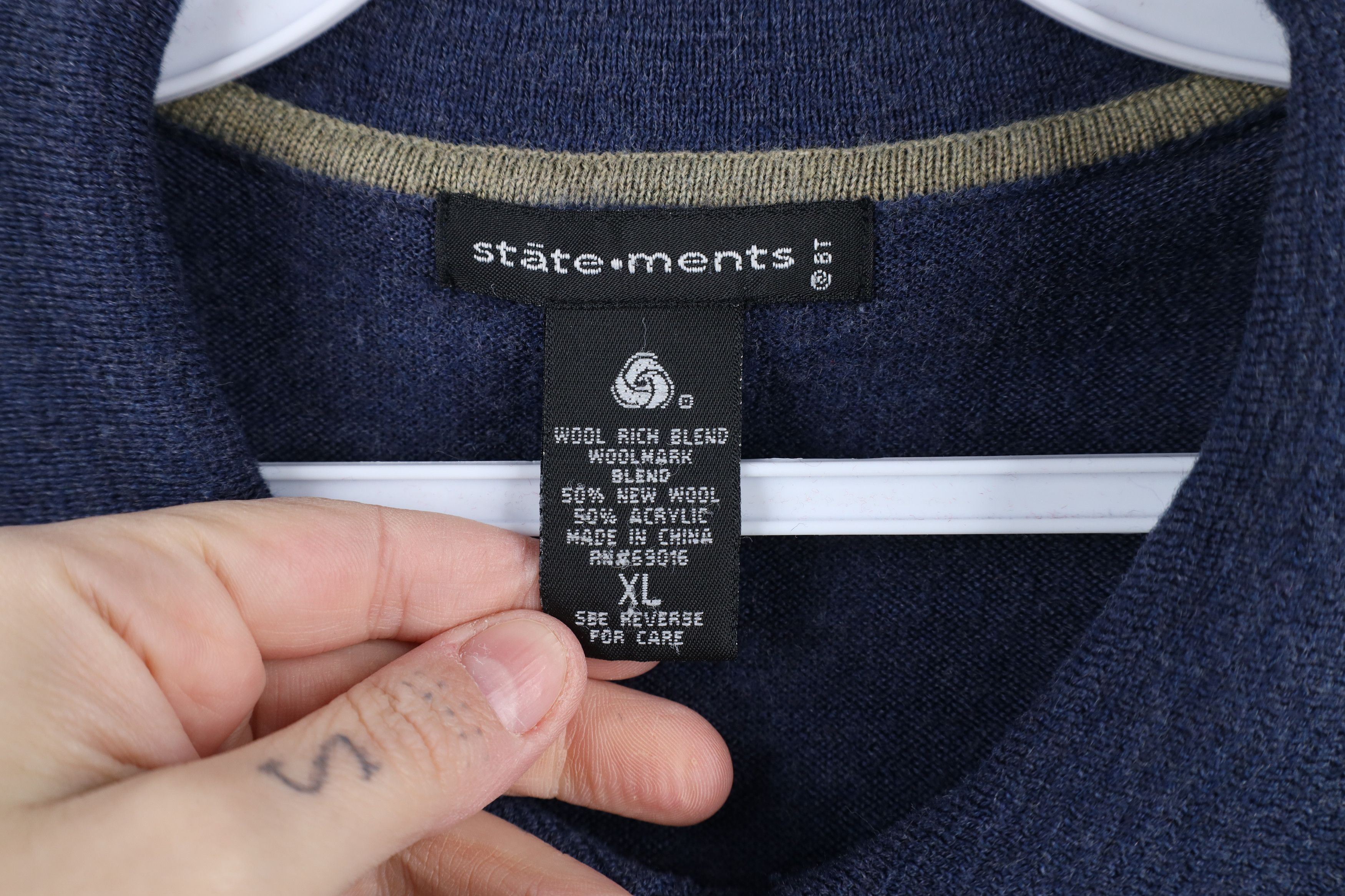Vintage Vintage 90s Streetwear Wool Blend Knit Collared Sweater Blue Size US XL / EU 56 / 4 - 5 Thumbnail