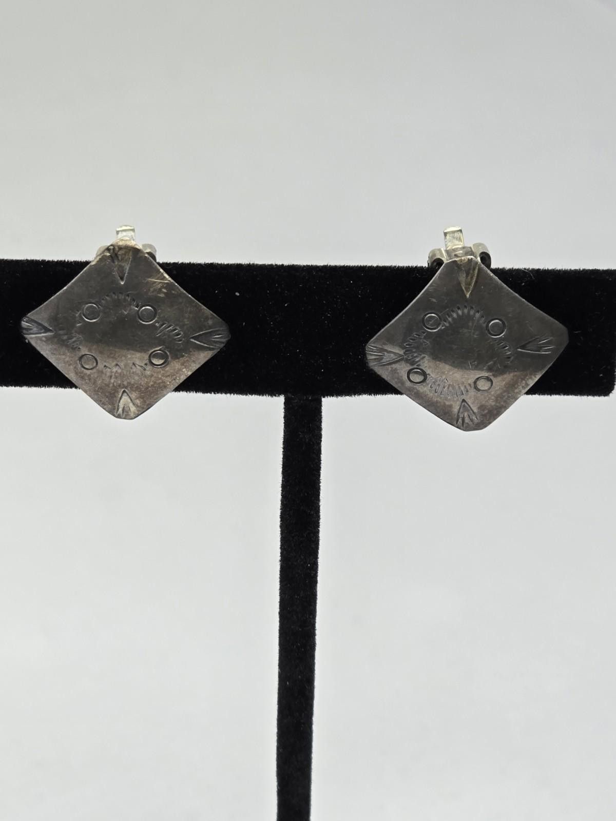 LC Sterling Silver Stamped Diamond Clip Earrings