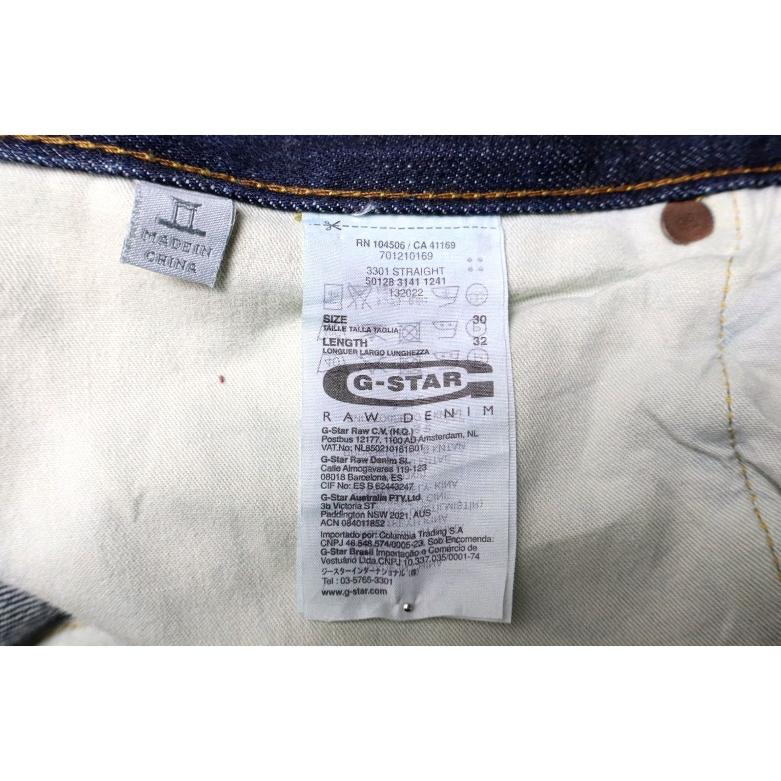 G-Star G-STAR 3301 Straight Jeans Men W30/L32 Button Fly Navy Dark Blue Jeans Size US 30 / EU 46 - 6 Thumbnail