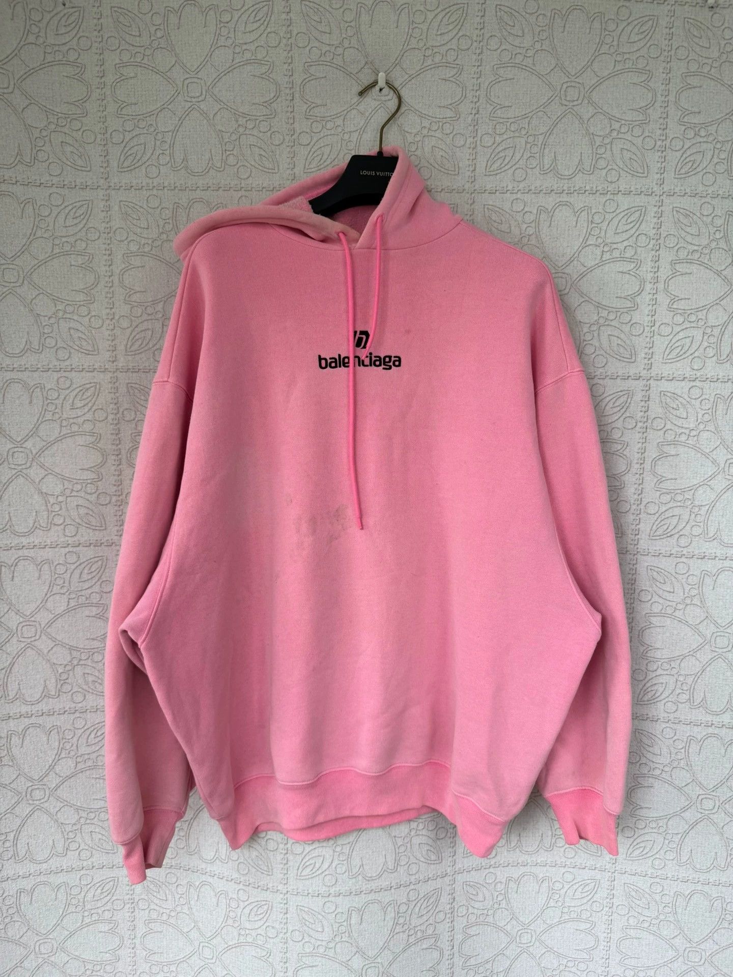 balenciaga pink football embroidered hoodie xs