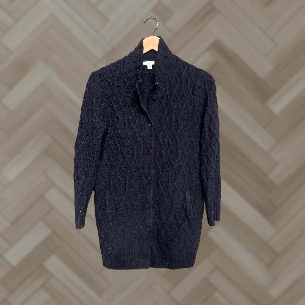 J. Jill Womens J Jill Cardigan Sweater Navy Blue Cable-Knit Pockets 3 Button V-Neck Size S Size S / US 4 / IT 40 - 1 Thumbnail