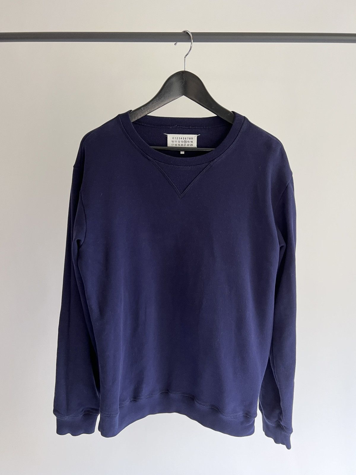 image of Maison Margiela Leather Elbow Patch Crewneck in Blue, Men's (Size Medium)