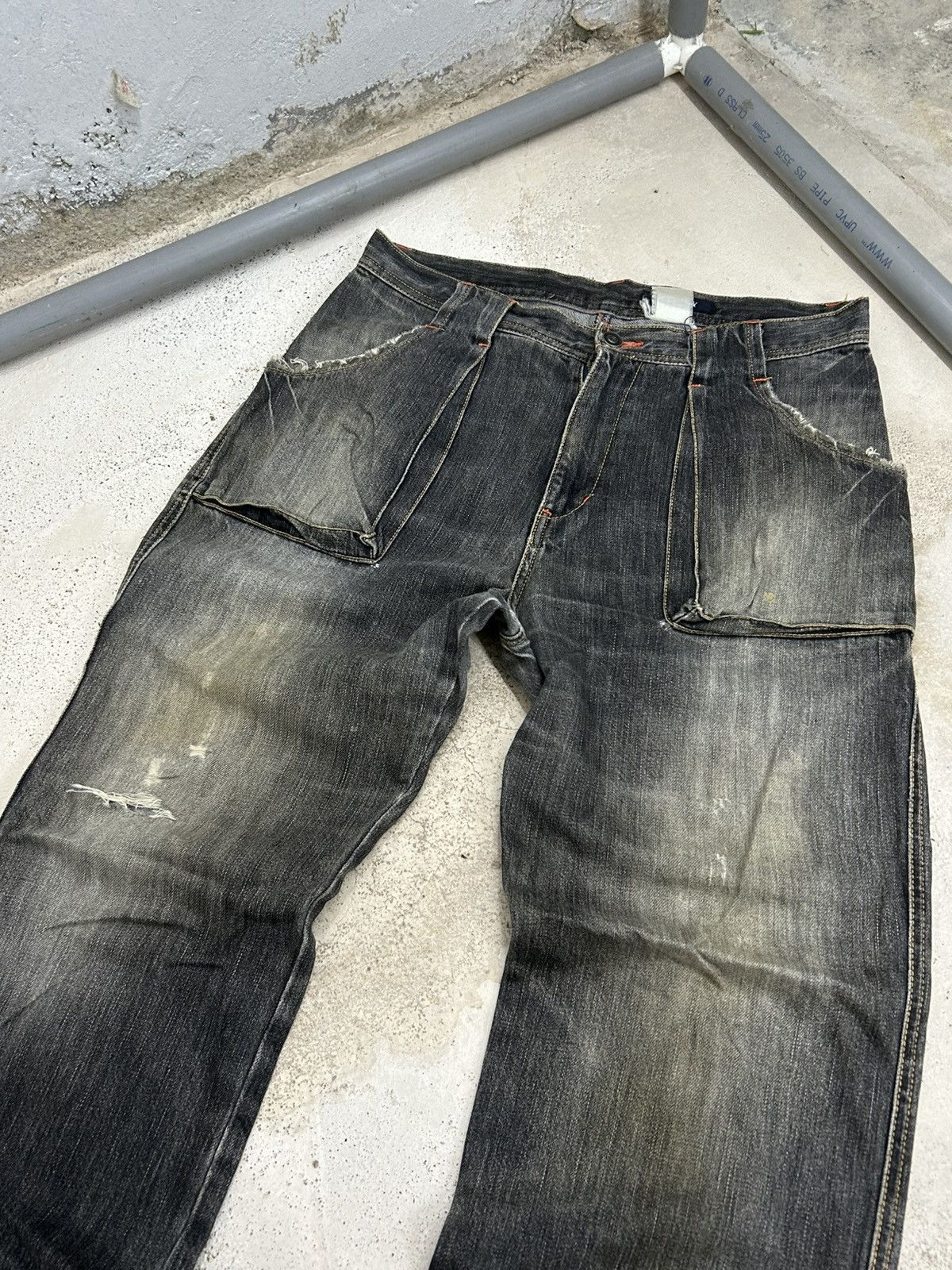 GOSTAR DE FUGA × Japanese Brand Eastboy Men Jean Loose Baggy Fit Grey Washed Distressed Size US 31 - 4 Thumbnail