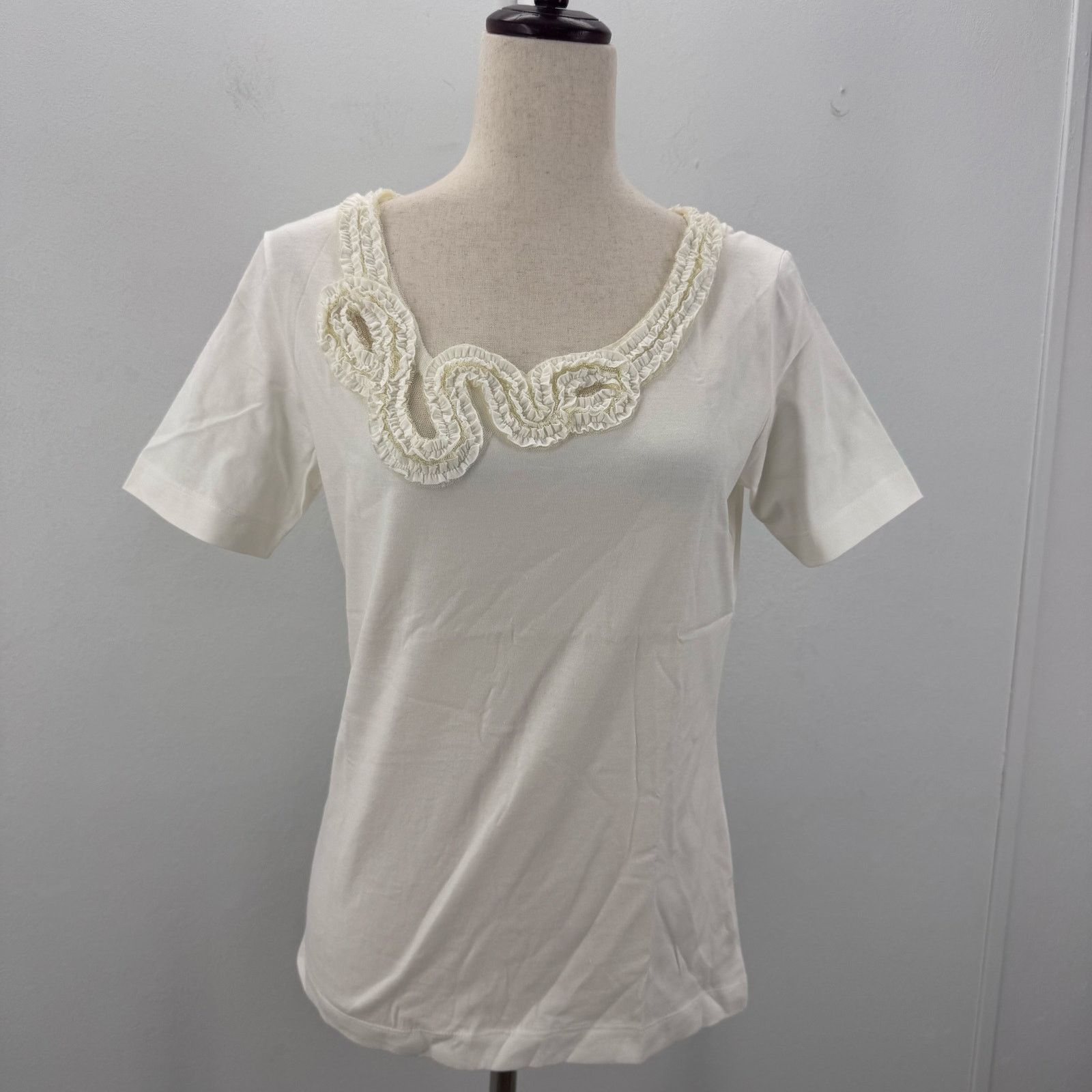 Vass Joan Vass Women's Mesh Neck Tee Cloud White size 3/XL Casual Size XL / US 12-14 / IT 48-50 - 1 Thumbnail