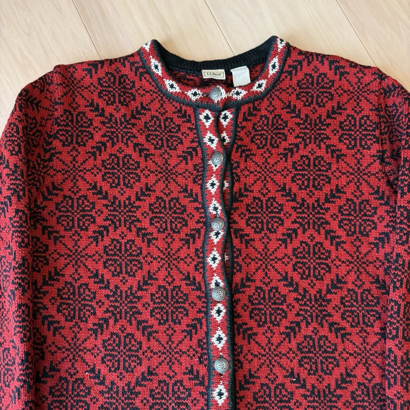 L.L. Bean Vintage LL Bean Nordic Cardigan Women's M Red Argyle Size M / US 6-8 / IT 42-44 - 4 Thumbnail