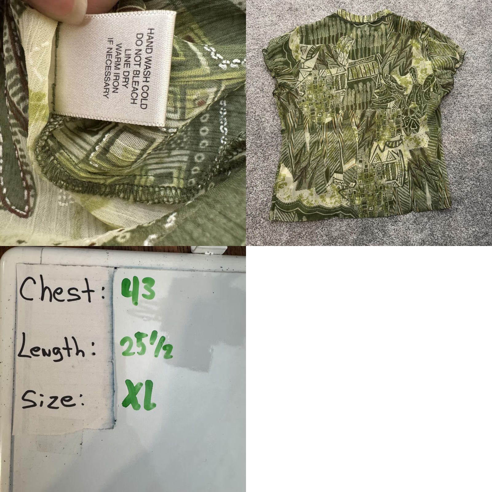 Vintage Christopher & Banks Shirt XL Green Geometric Abstract Tribal Artsy Short Sleeve Button Front Lined Lightweight Boho Retro Size XL / US 12-14 / IT 48-50 - 8 Thumbnail