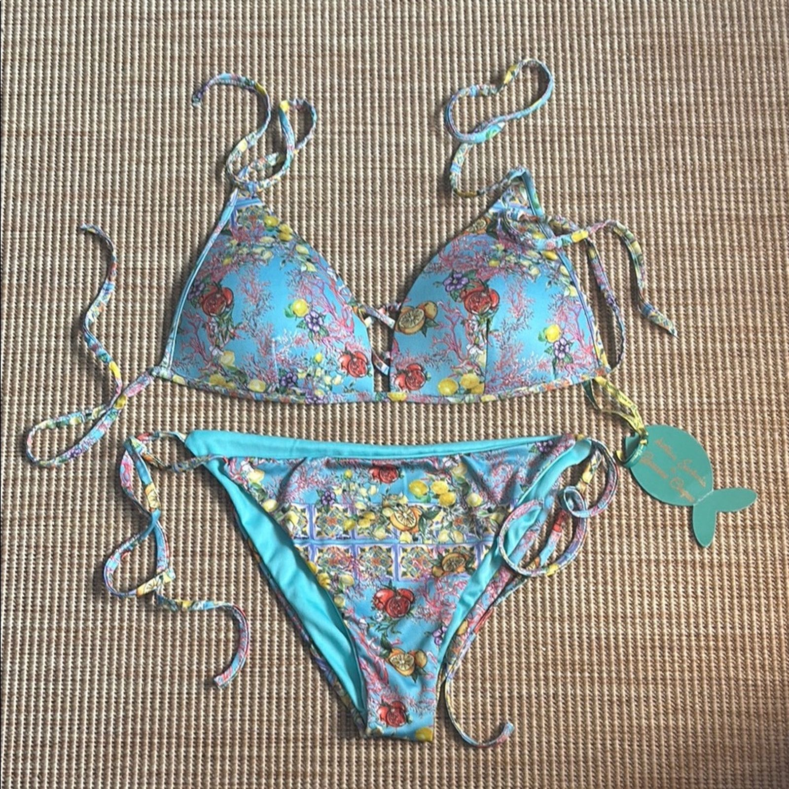 Other NWT Antica Sartoria Positano Blue Floral String Tie Bikini L Size ONE SIZE - 1 Thumbnail
