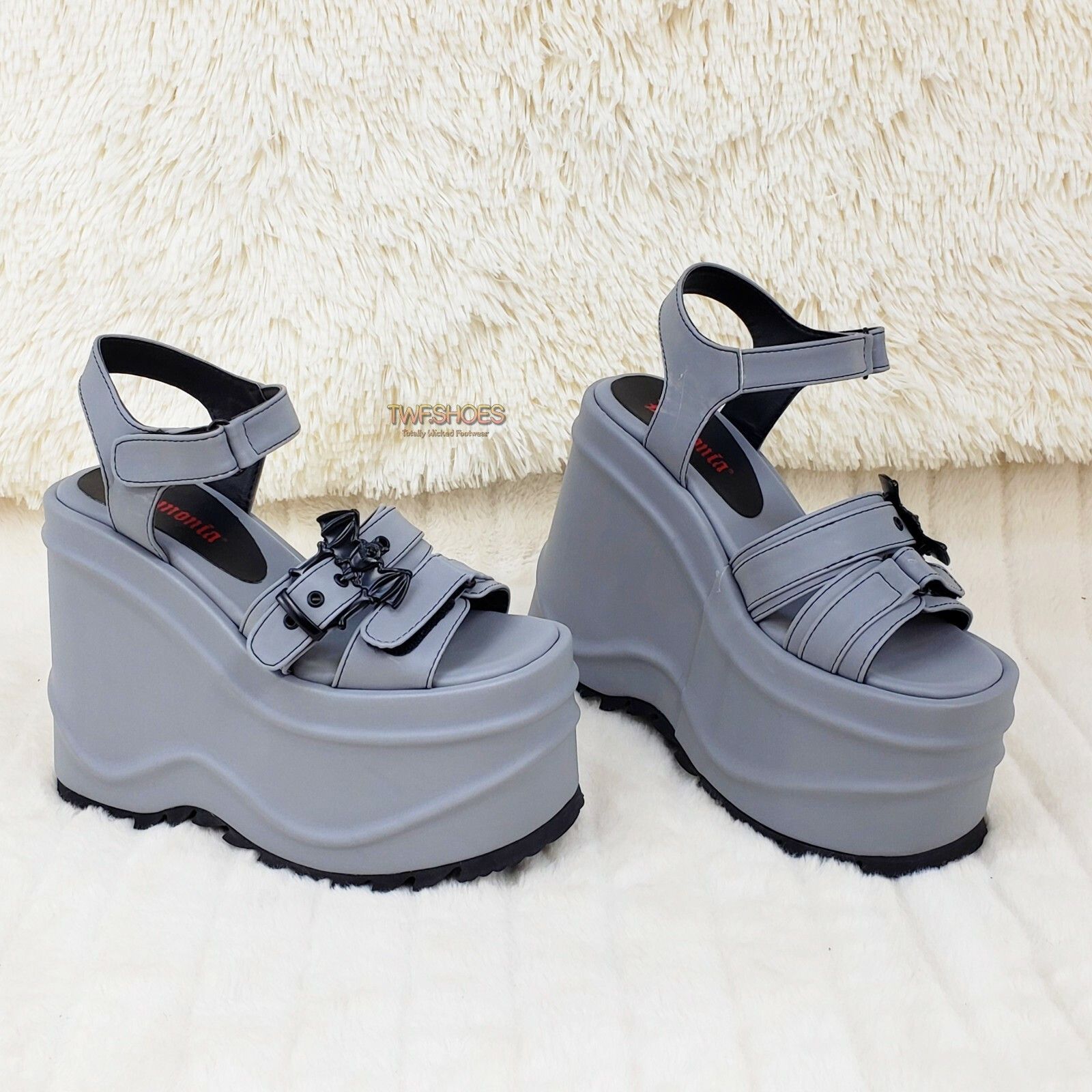Other Wave 13 - 6" Platform Goth Bat Buckle Closure Sandals Shoes Size US 10 / IT 40 - 1 Thumbnail