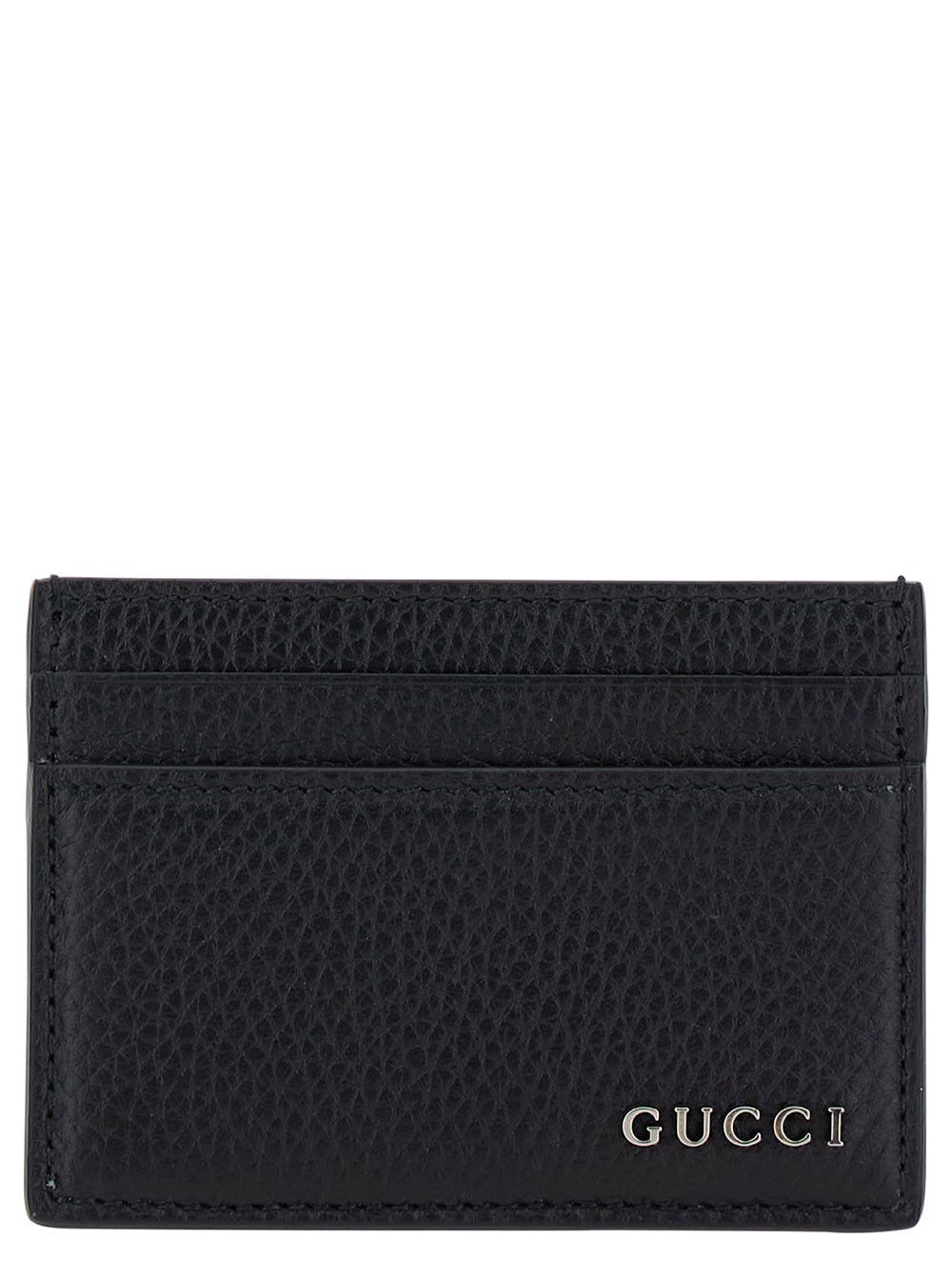 Gucci Black Card Holder with Logo Lettering Detail on the Front in Grained Leather for Men Size ONE SIZE - 1 Thumbnail
