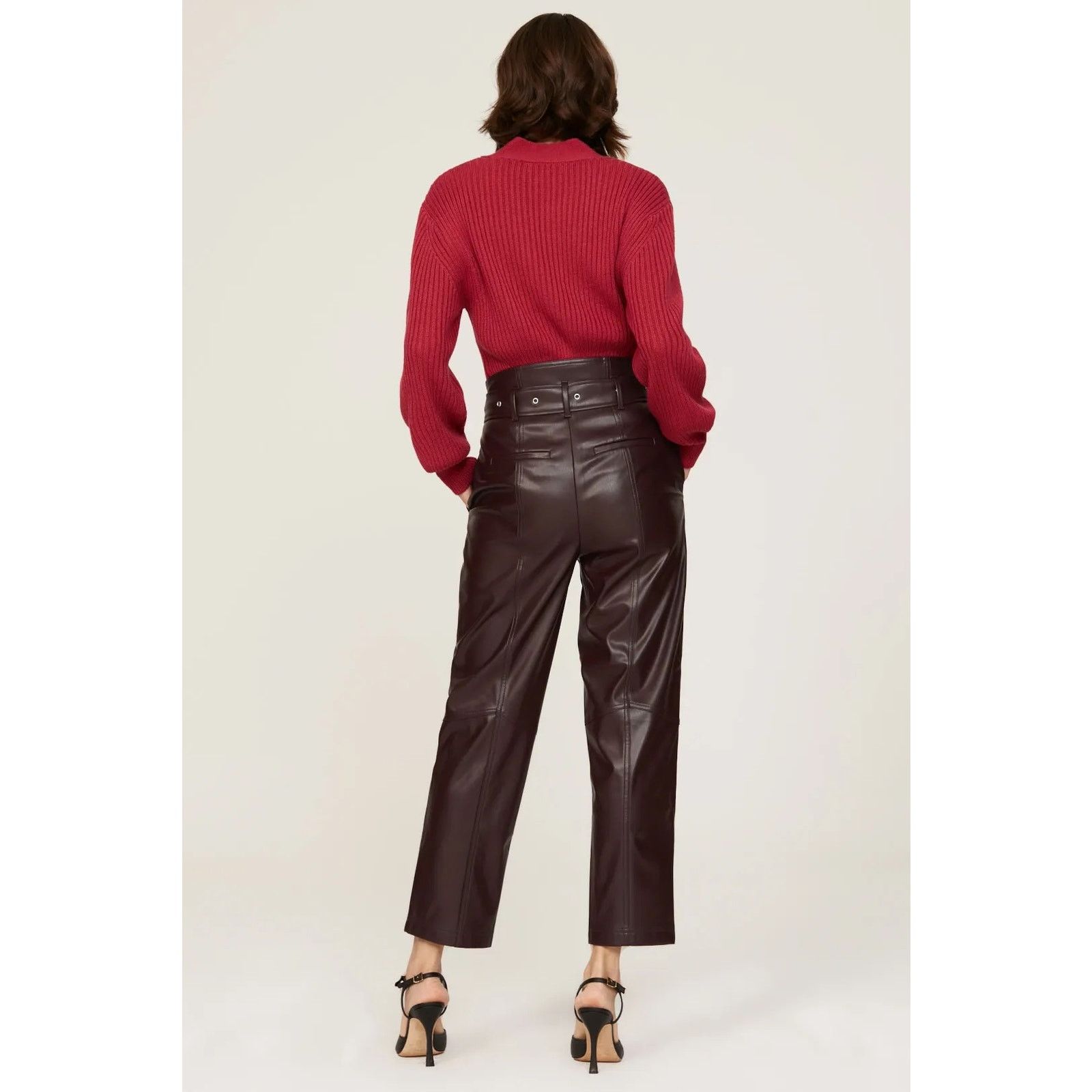 Marissa Webb RTR Marissa Webb Sz 0 Brown Split Faux Leather Belted Pants Size 25" / US 0 / IT 36 - 2 Thumbnail
