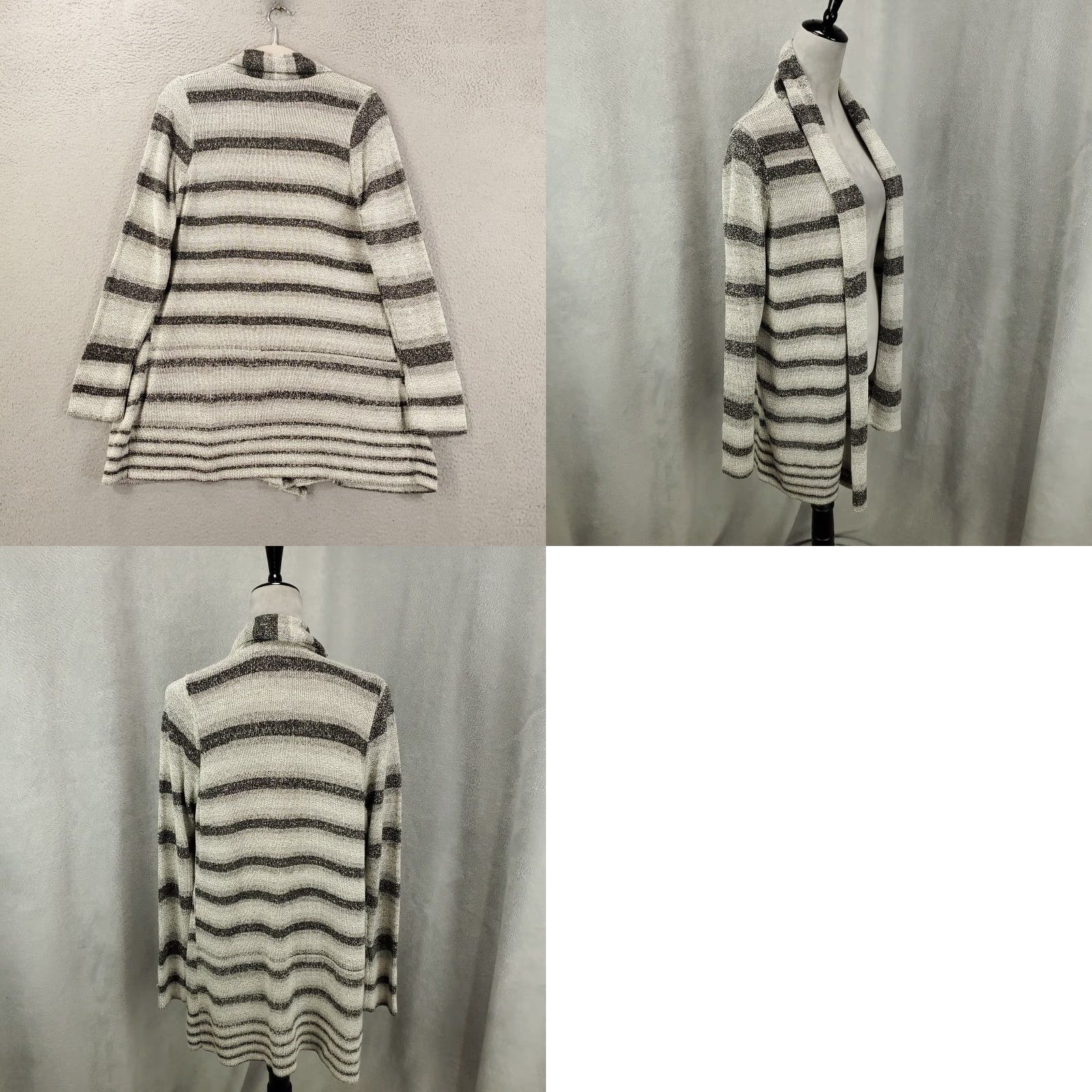 Vintage Womens Cardigan 1X Gray White Striped Sweater Long Sleeve Open Front Cyrus Size XL / US 12-14 / IT 48-50 - 8 Thumbnail