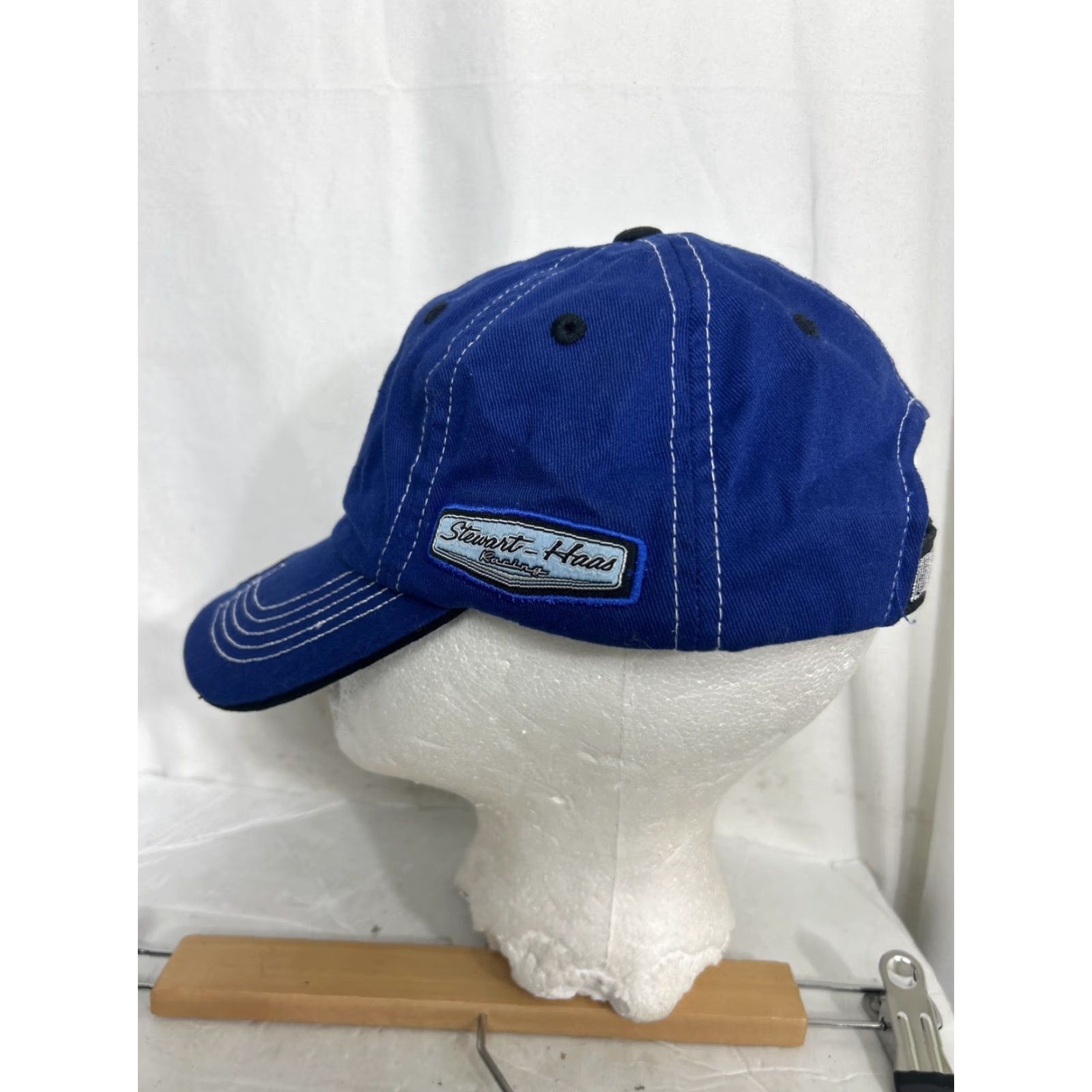 NASCAR Busch Beer NASCAR Racing Blue White Strapback Adjustable Hook Loop Stewart Haas Baseball Cap Mens Adjustable Blue White Cap Size ONE SIZE - 6 Thumbnail