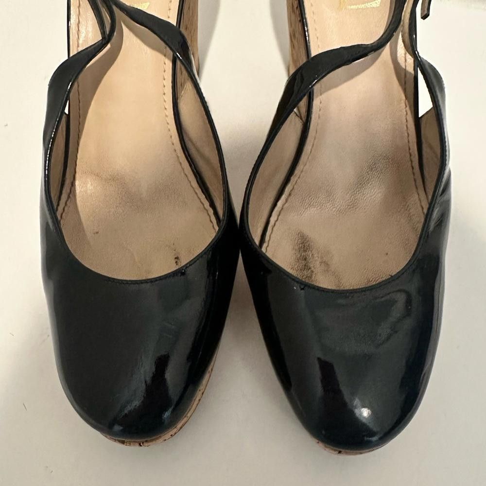 Yves Saint Laurent Yves Saint Laurent Black Patent Slingback Cork Wedge 40 Size US 9 / IT 39 - 4 Thumbnail