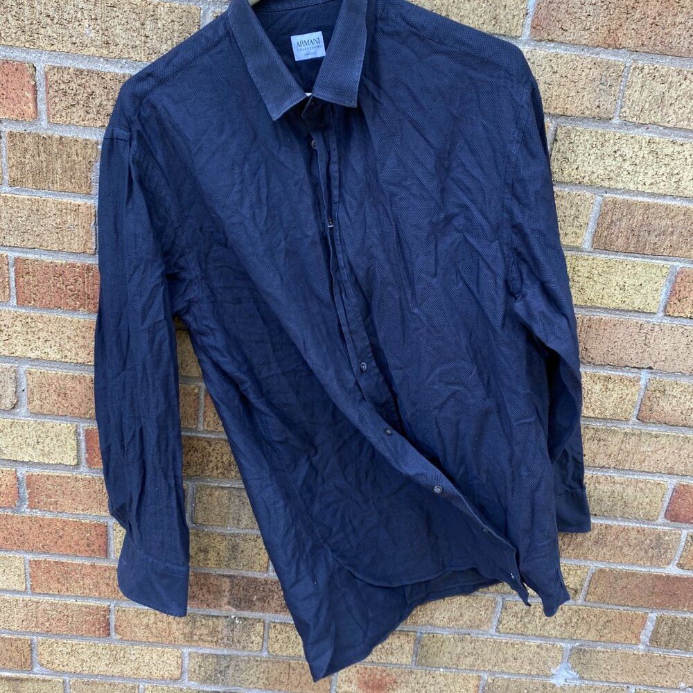 Armani Vintage Armani Button Up Dress Shirt Blue Patterned Size 16 Size US L / EU 52-54 / 3 - 4 Thumbnail