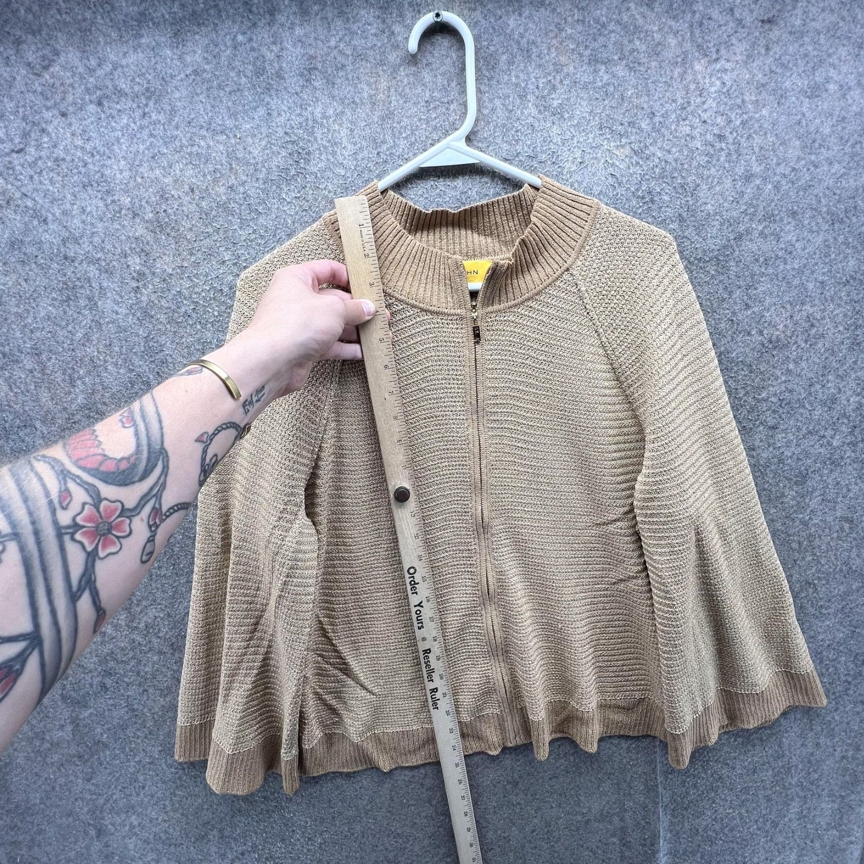 St. John St John Sweater Womens L Beige Full Zip Mock Neck Bell Sleeve Knit Cardigan Size L / US 10 / IT 46 - 5 Thumbnail