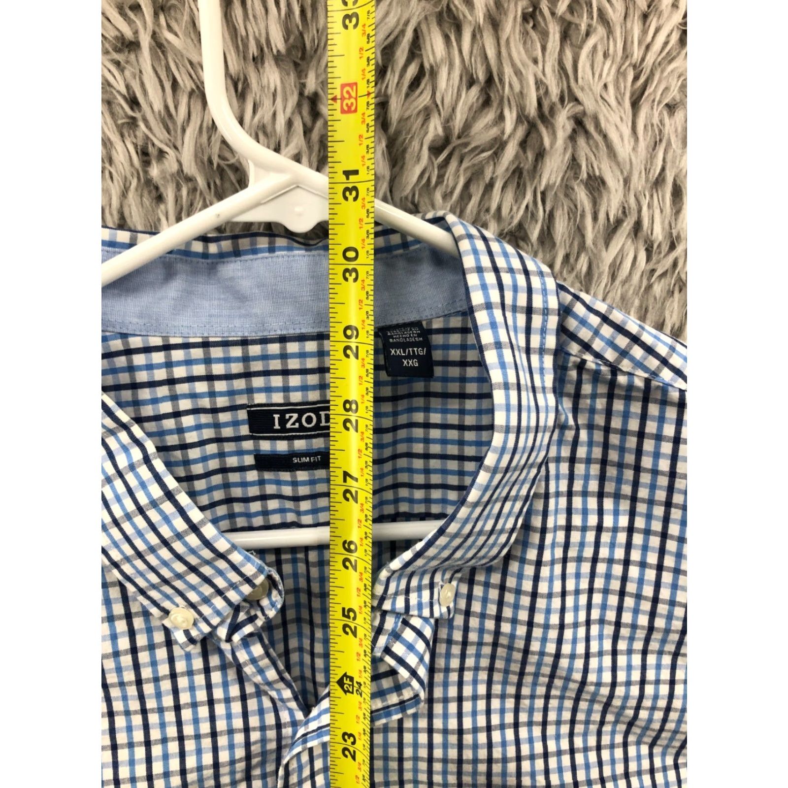 Izod IZOD Shirt Mens XXL Blue Plaid Long Sleeve Slim FIt Button-Down Collar Size US XXL / EU 58 / 5 - 5 Thumbnail