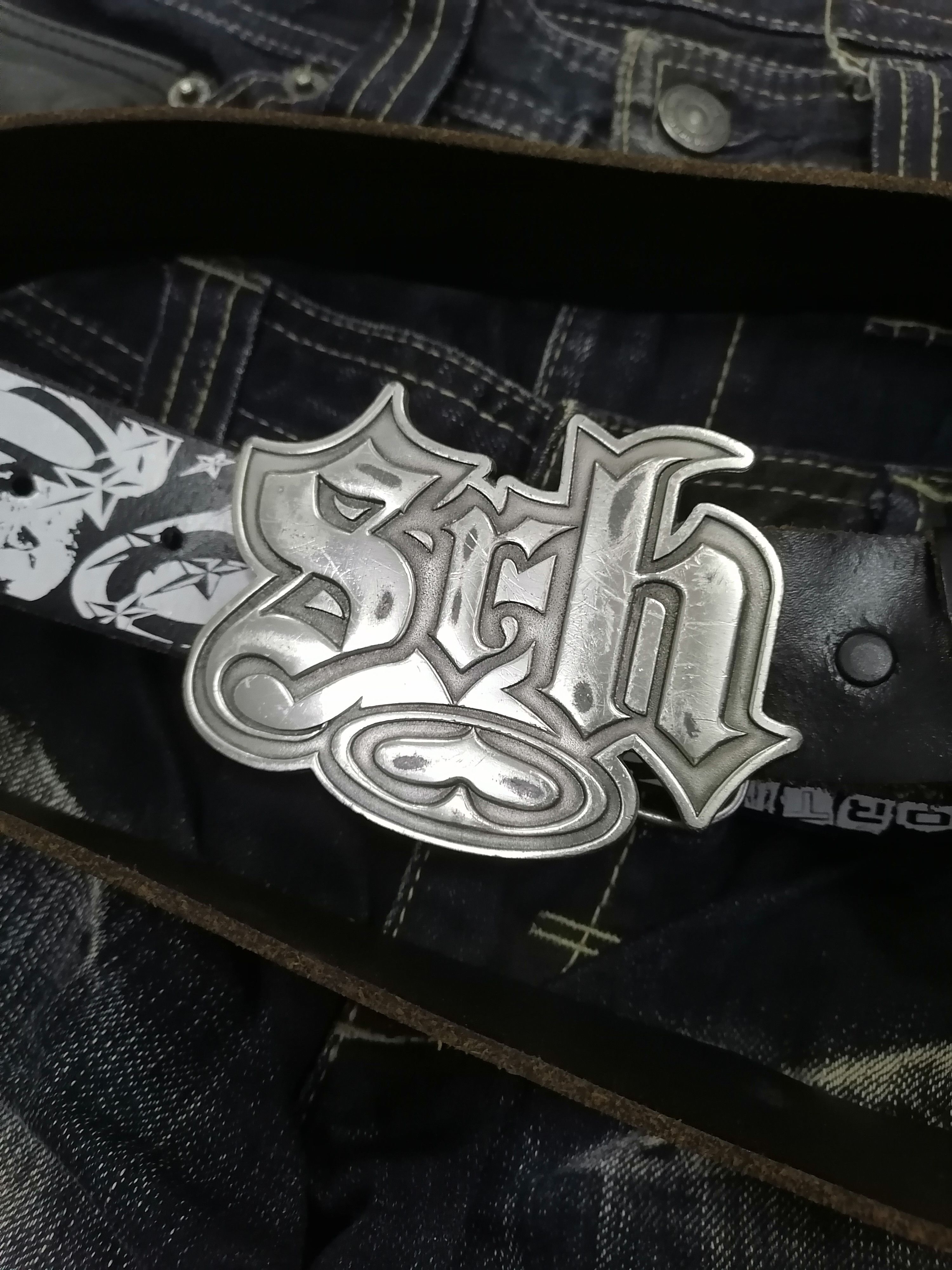 Genuine Leather S.R.H Pure Pewter Big Buckle Over Print Leather Belts Size ONE SIZE - 4 Thumbnail