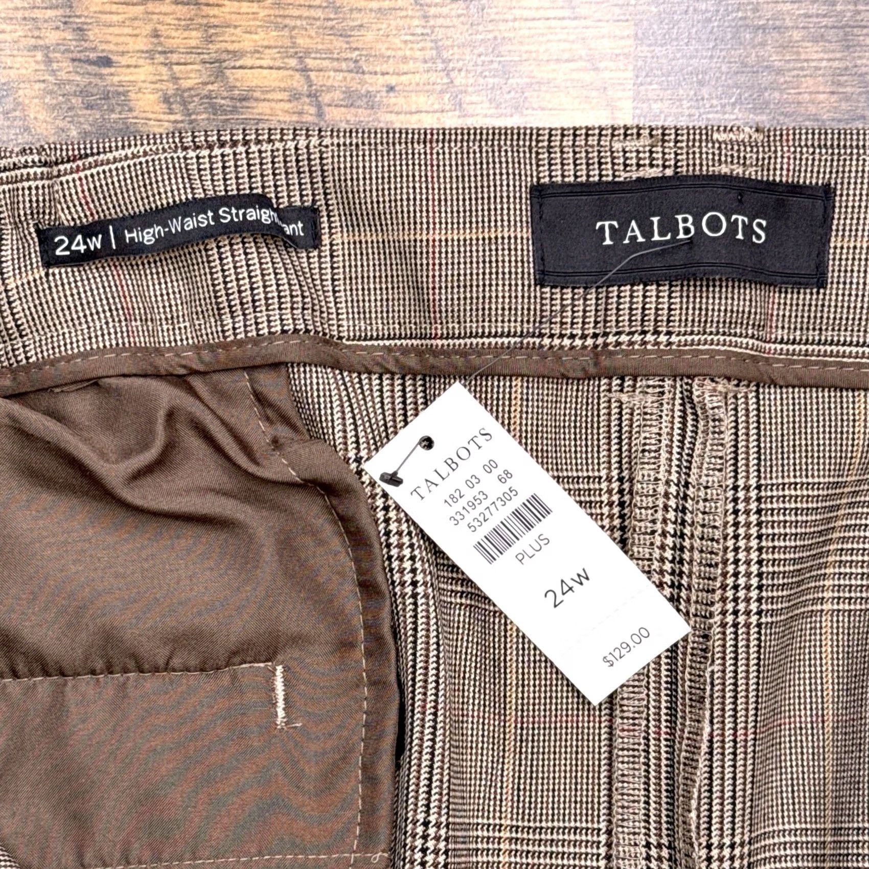 Talbots Talbots Pants Womens 24W Tan Plaid High Waist Straight Leg New Size 42" / US 20 - 7 Thumbnail