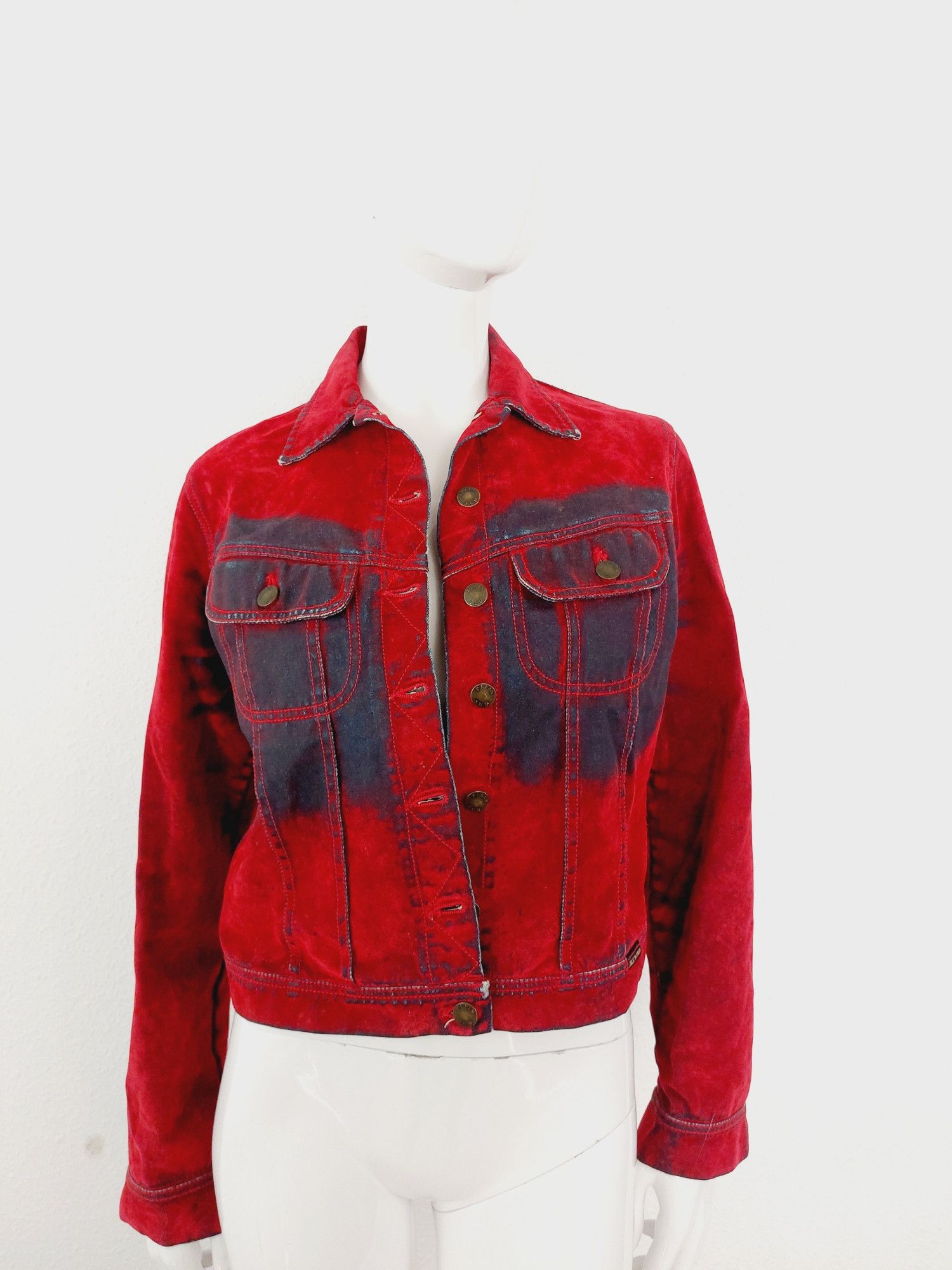 plein sud Plein Sud Red Blood Velvet Shadow Tar Denim Jacket Size M / US 6-8 / IT 42-44 - 12 Thumbnail